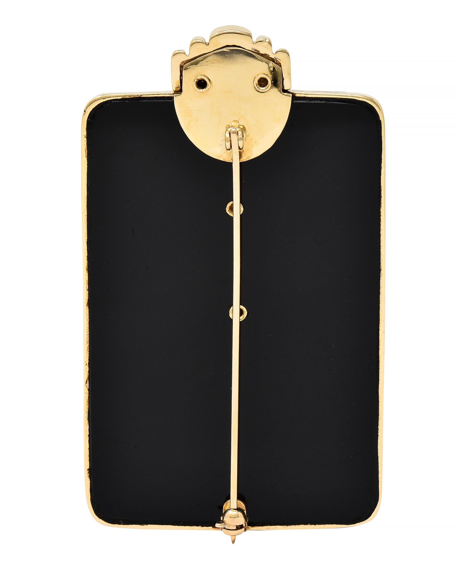 Erté 14 Karat Yellow Gold Diamond Onyx Alien "X" Alphabet 9 Brooch