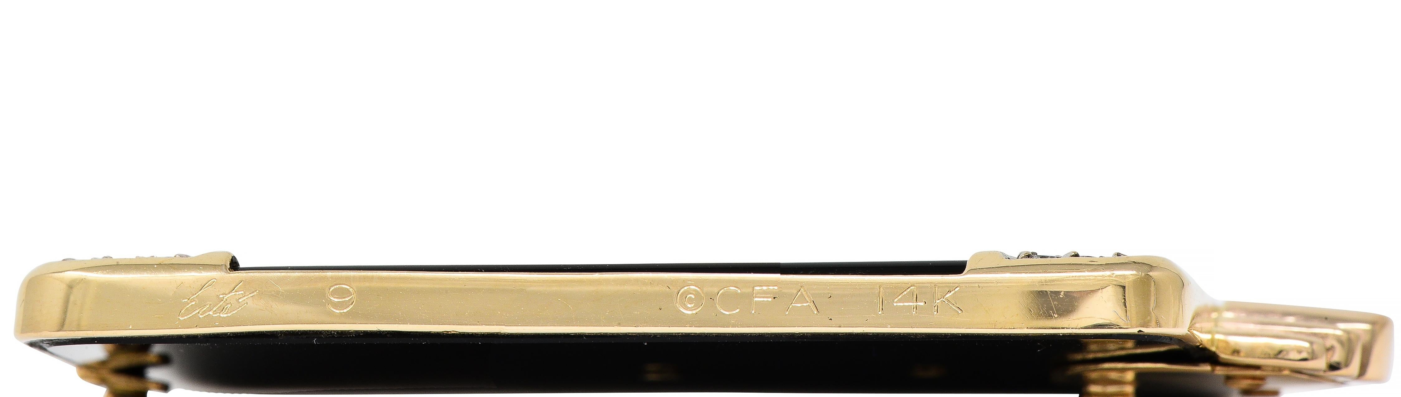Erté 14 Karat Yellow Gold Diamond Onyx Alien "X" Alphabet 9 Brooch