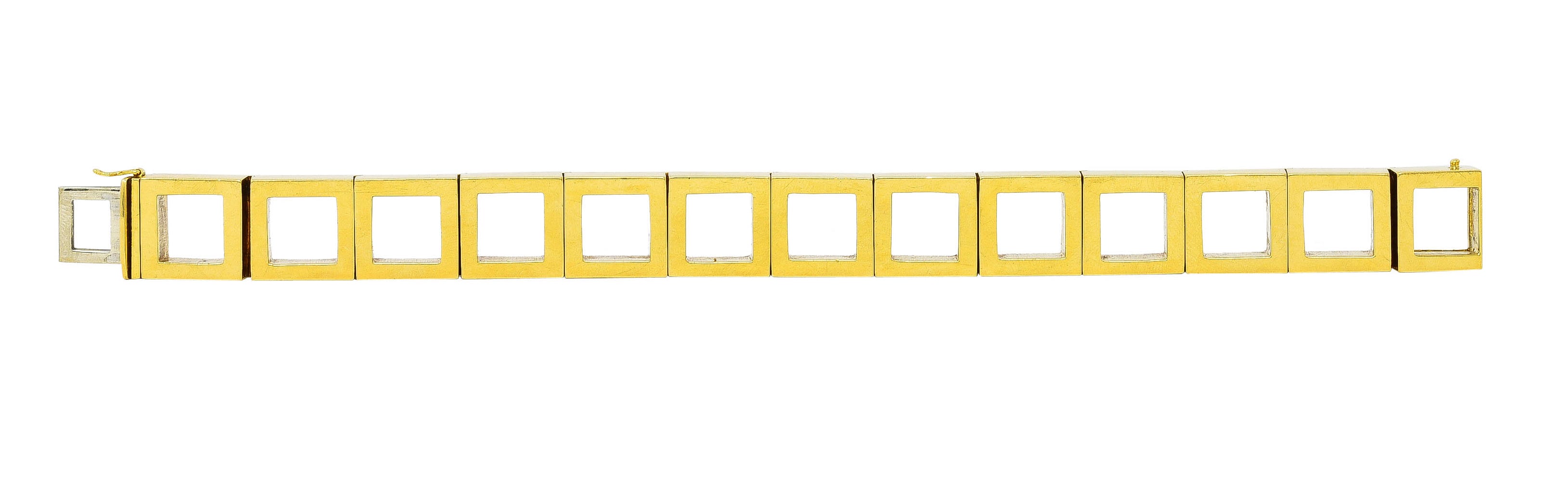 Carlo Weingrill Modernist Vintage 18 Karat Yellow Gold Square Sculptural Link Bracelet Wilson's Estate Jewelry