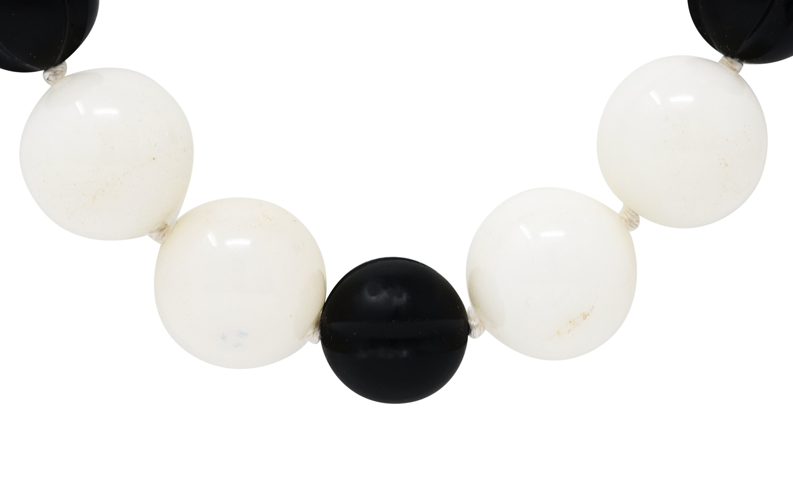 David Webb 1980's Onyx Rock Crystal Quartz Enamel 18 Karat Yellow Gold Bead Strand Vintage Necklace Wilson's Estate Jewelry