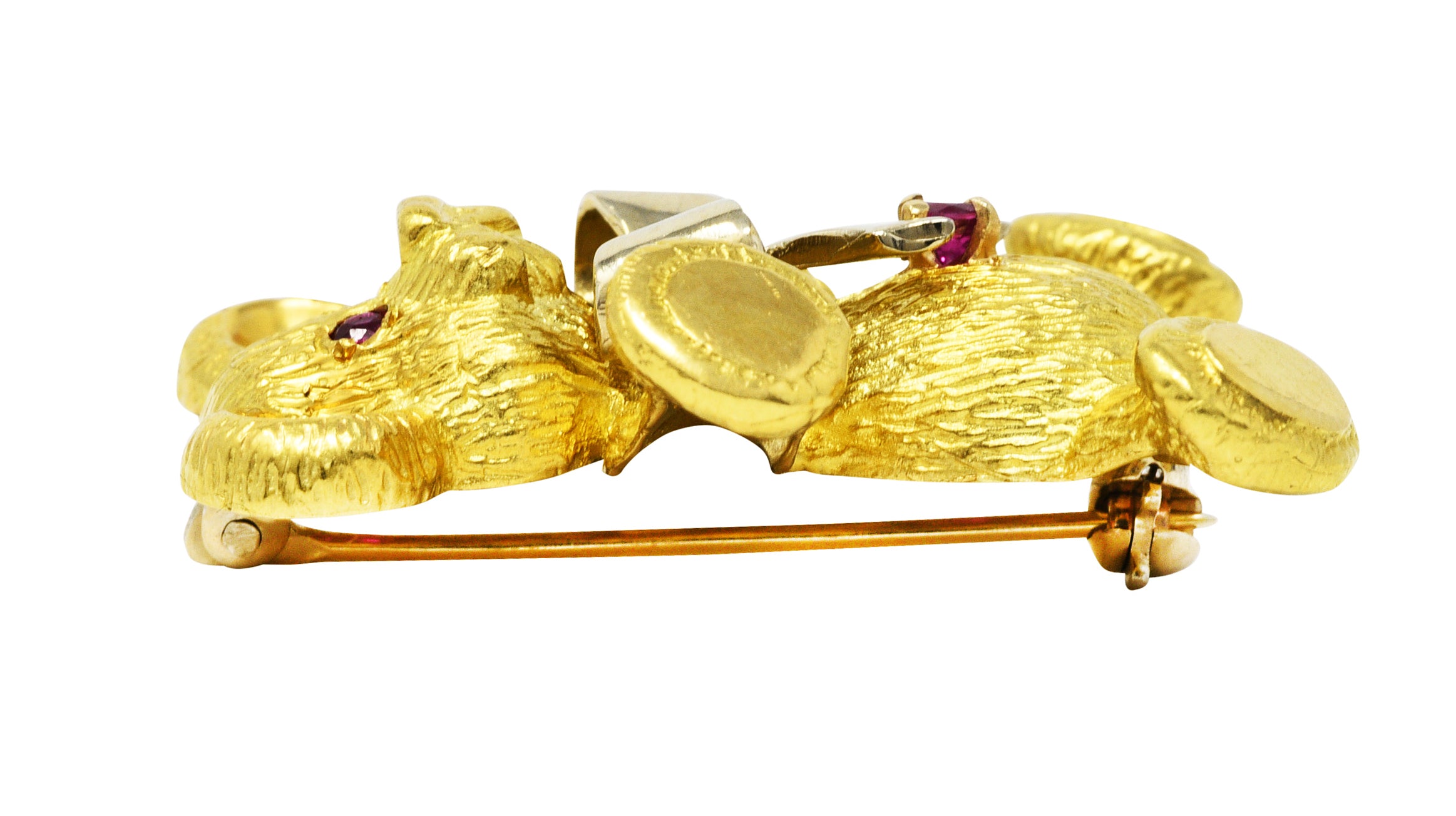1970's Vintage Ruby 18 Karat Two-Tone Gold Teddy Bear BroochBrooch - Wilson's Estate Jewelry