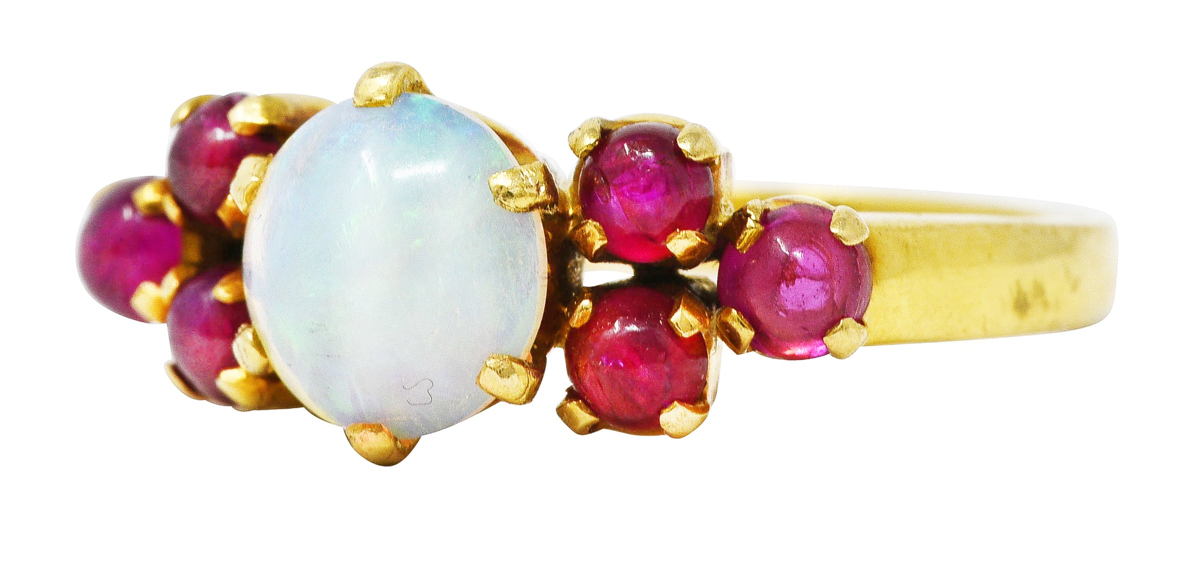 Retro Opal Ruby Cabochon 18 Karat Yellow Gold Gemstone Ring Wilson's Estate Jewelry