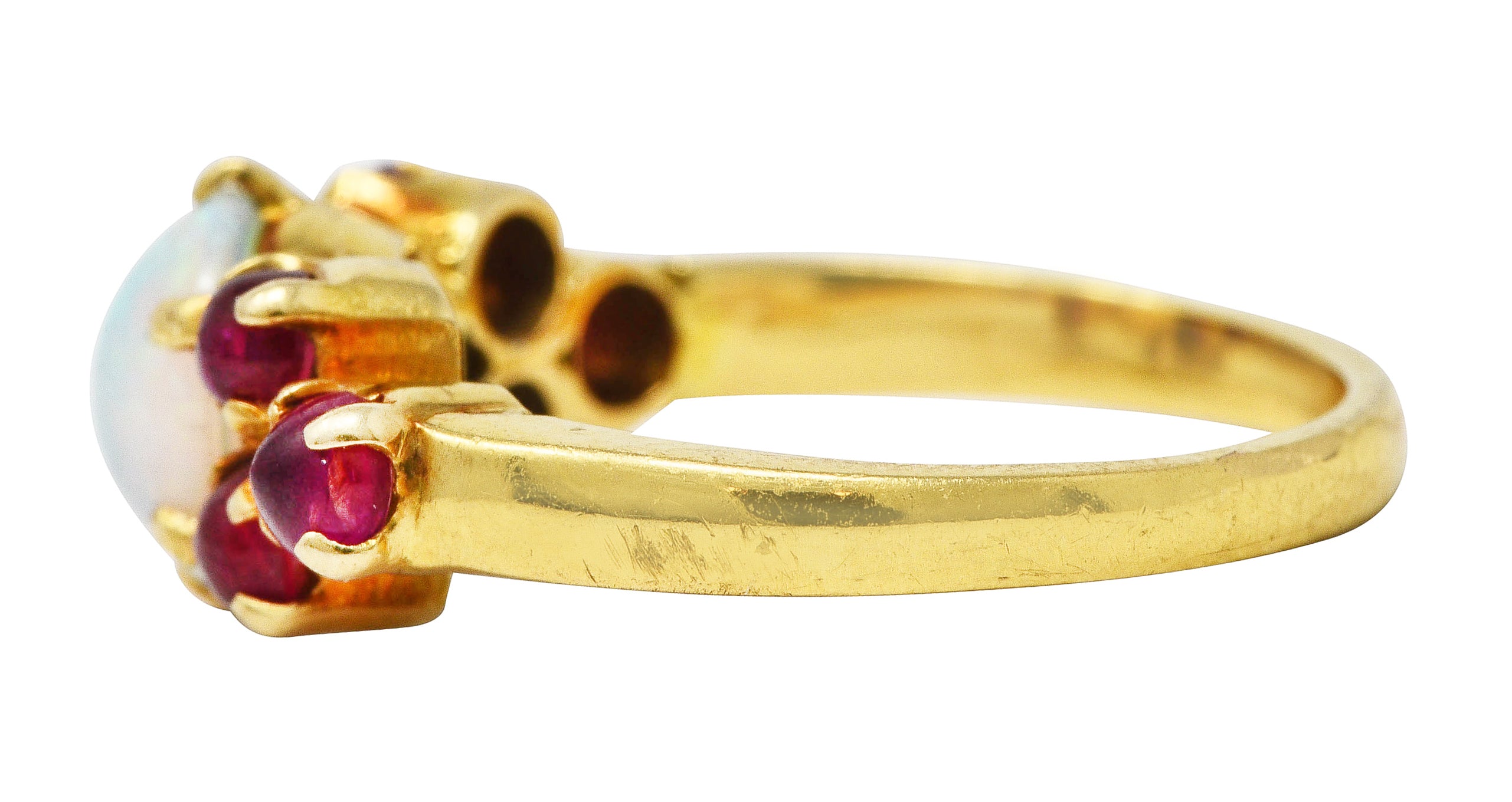 Retro Opal Ruby Cabochon 18 Karat Yellow Gold Gemstone Ring Wilson's Estate Jewelry