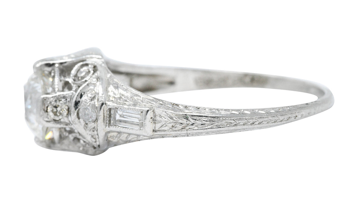 Art Deco 1.09 CTW Diamond Platinum Scrolled Volute Engagement Ring GIARing - Wilson's Estate Jewelry