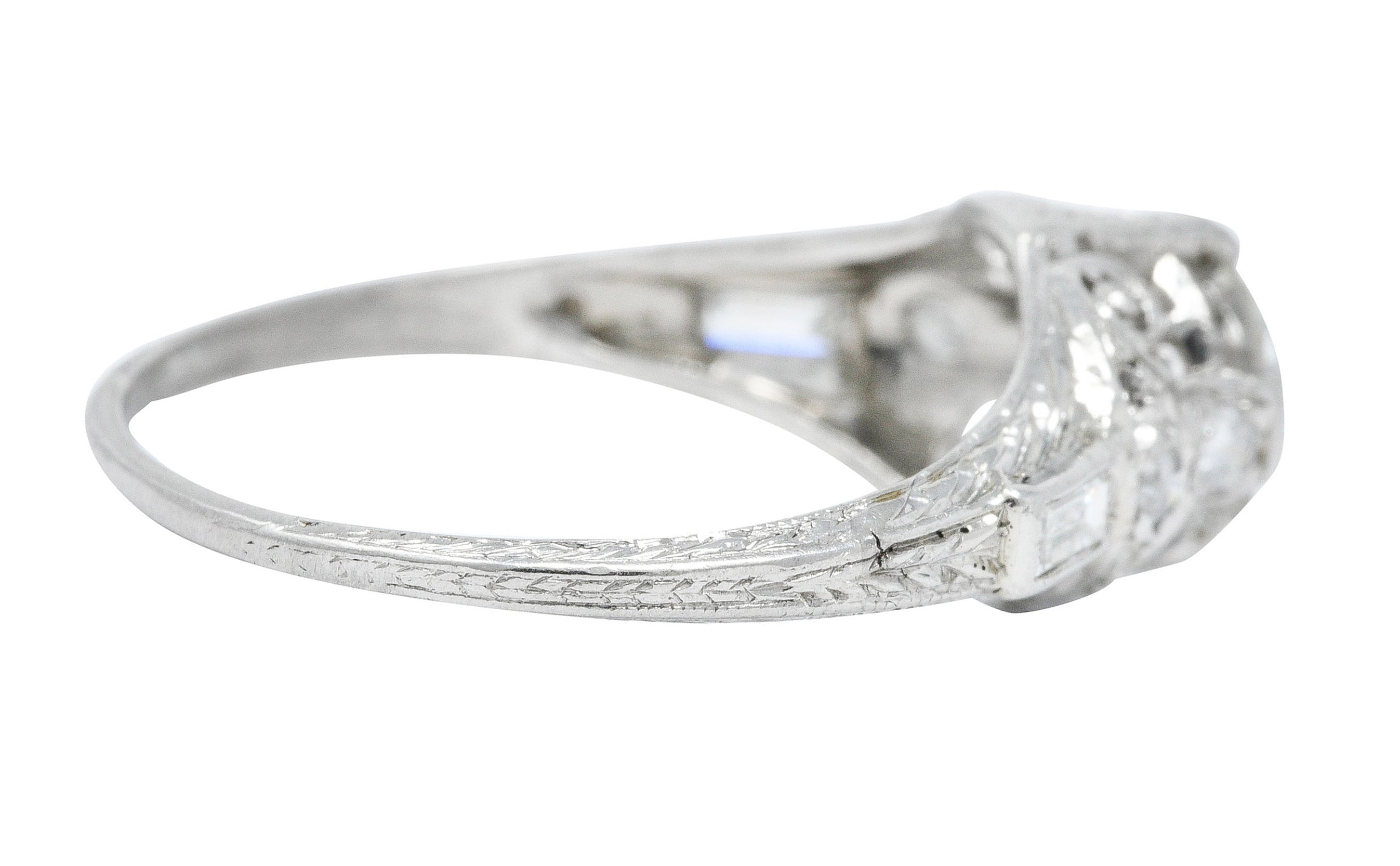 Art Deco 1.09 CTW Diamond Platinum Scrolled Volute Engagement Ring GIARing - Wilson's Estate Jewelry