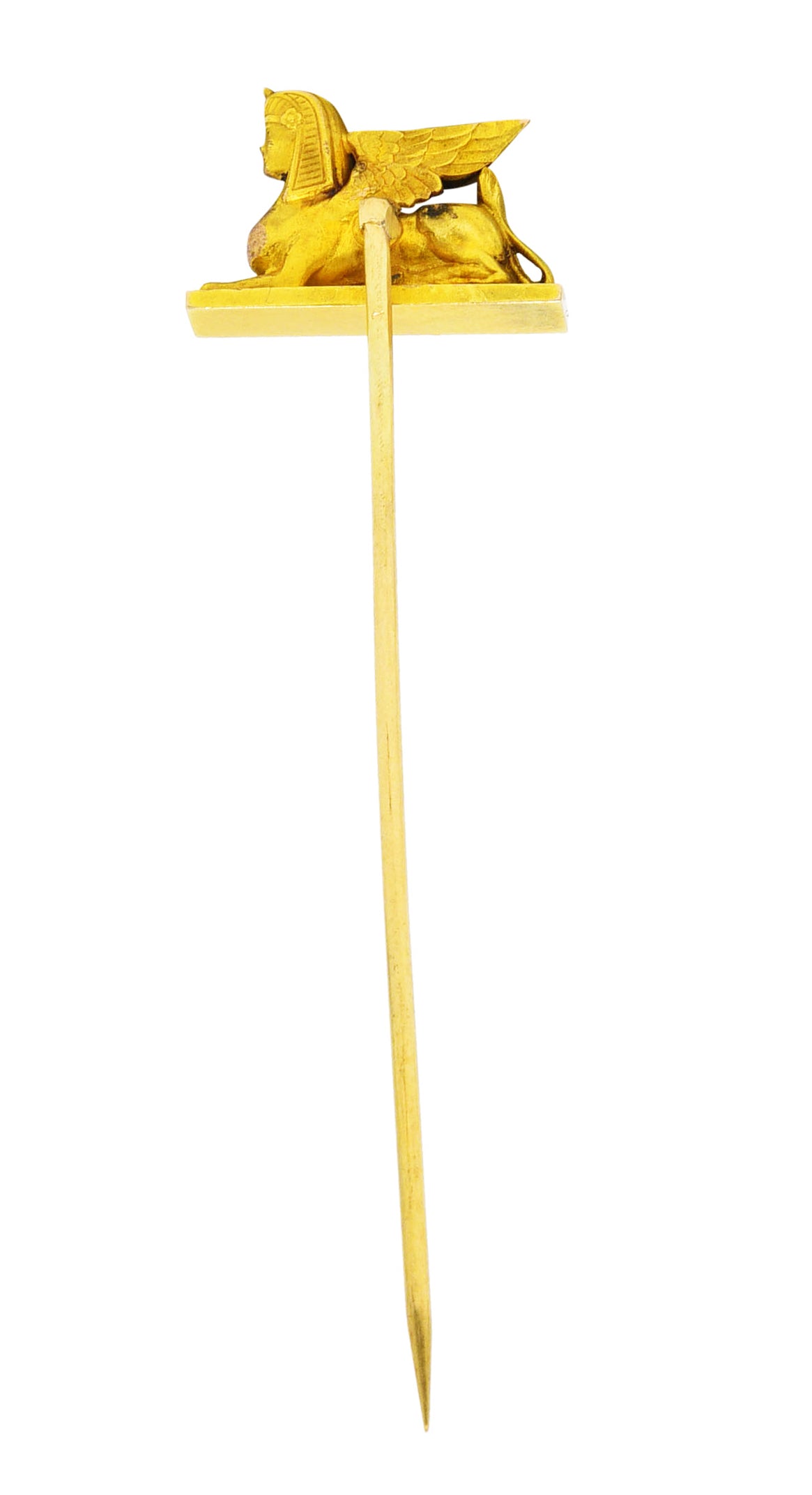 Antique Egyptian Revival 18 Karat Yellow Gold Sphinx Stickpin Wilson's Estate Jewelry