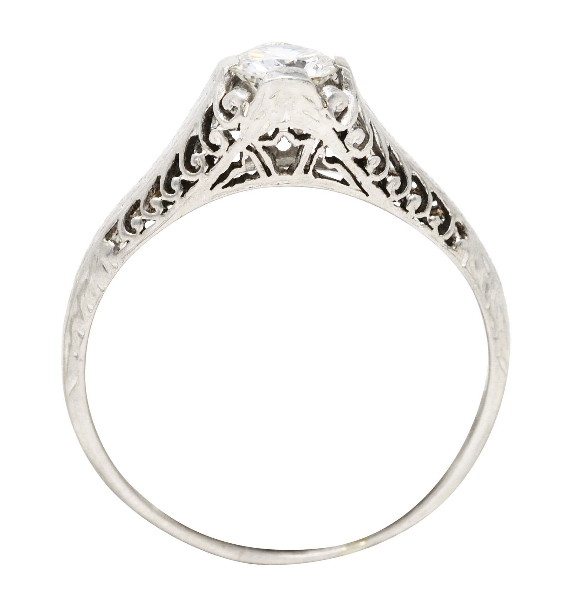 .11111 SH 1920's Art Deco 0.55 CTW Diamond Platinum Filigree Engagement Ring Wilson's Estate Jewelry