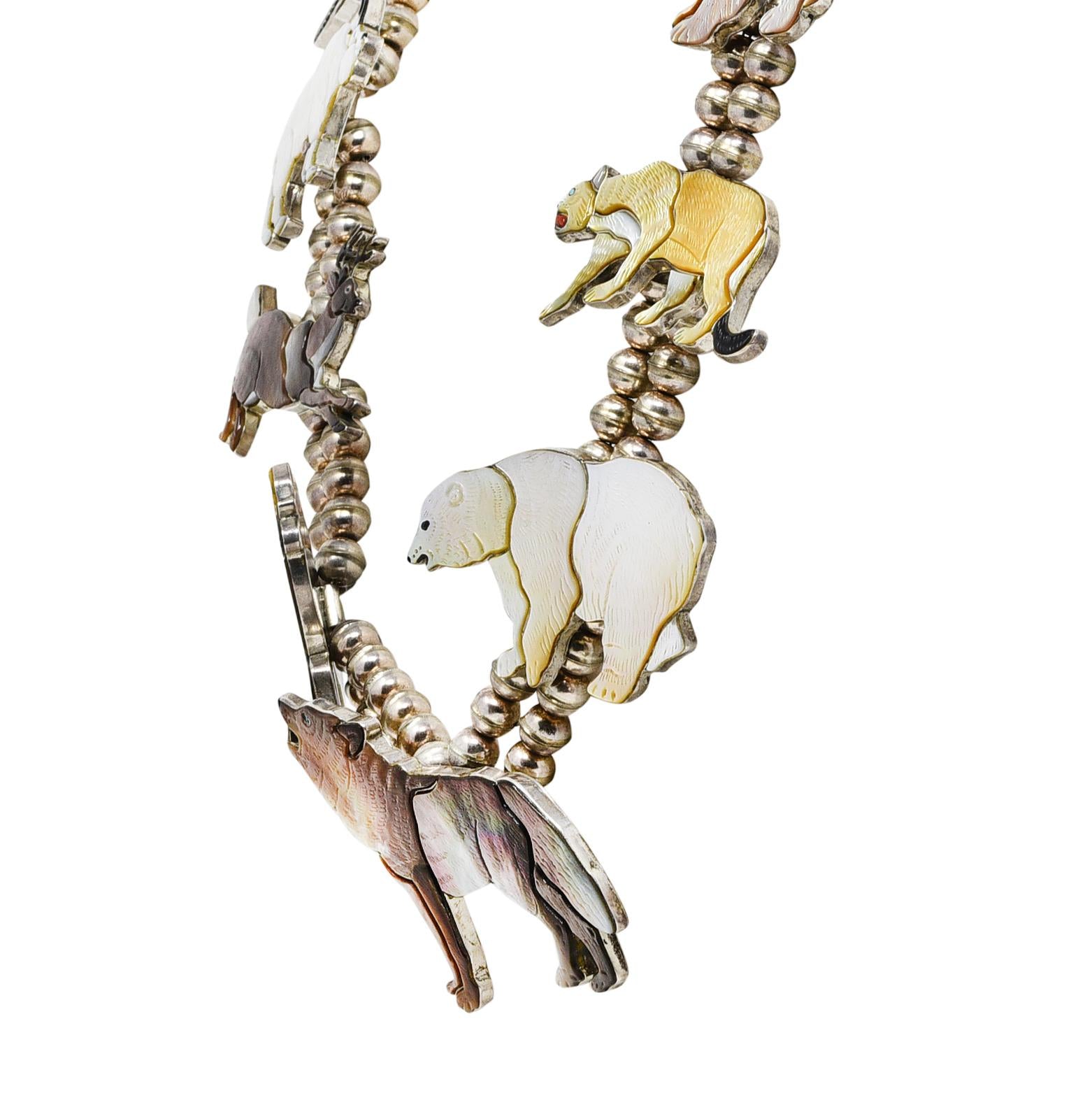 Virgil & Shirley Benn 1970's Mother-Of-Pearl Inlay Sterling Silver Necklace