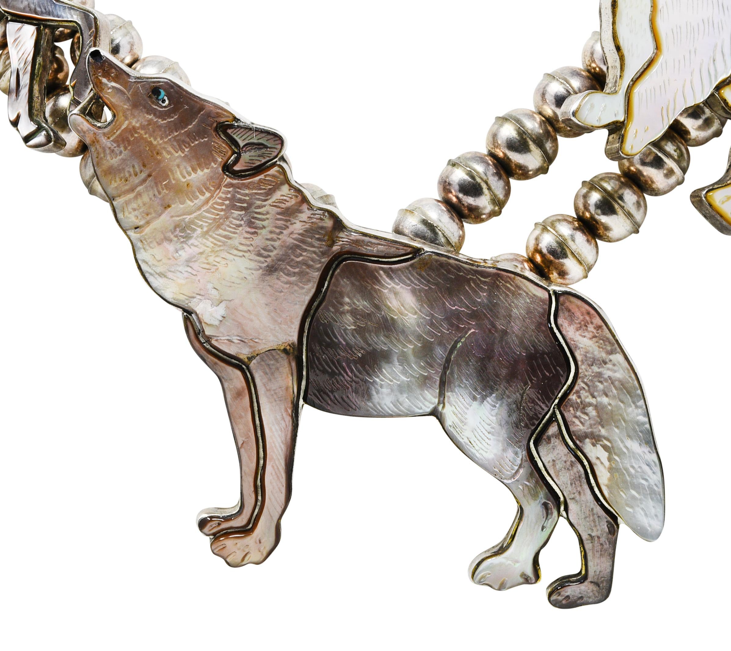Virgil & Shirley Benn 1970's Mother-Of-Pearl Inlay Sterling Silver Necklace