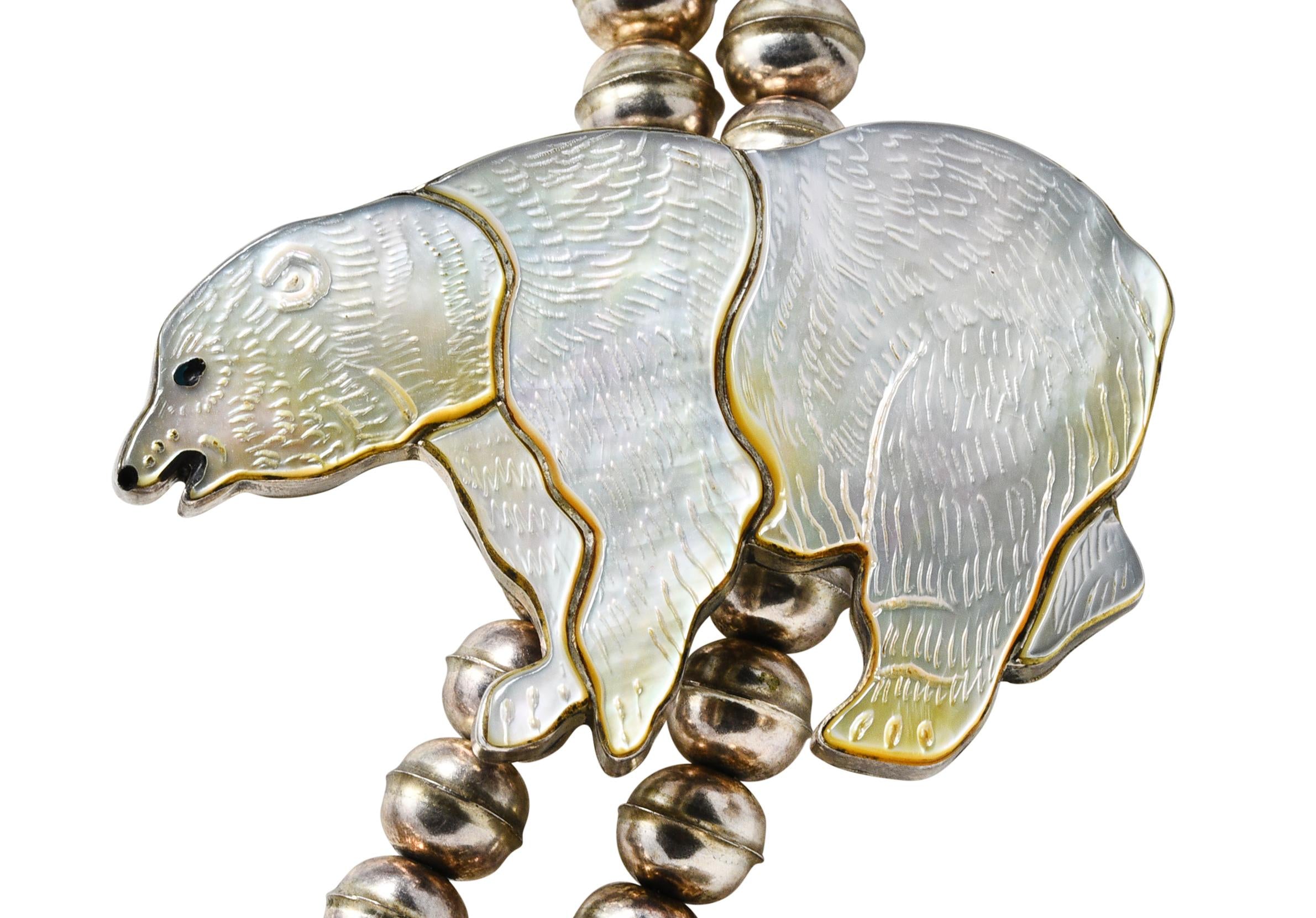 Virgil & Shirley Benn 1970's Mother-Of-Pearl Inlay Sterling Silver Necklace