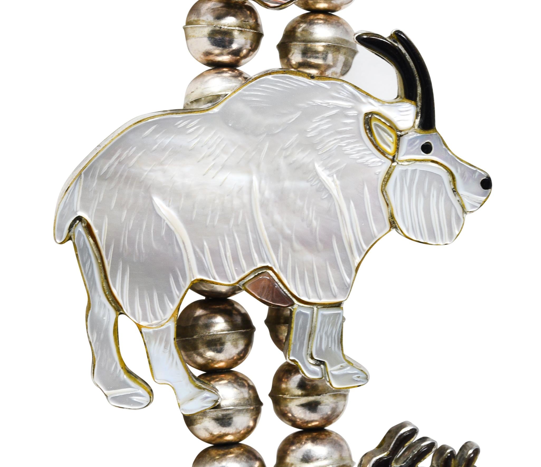 Virgil & Shirley Benn 1970's Mother-Of-Pearl Inlay Sterling Silver Necklace