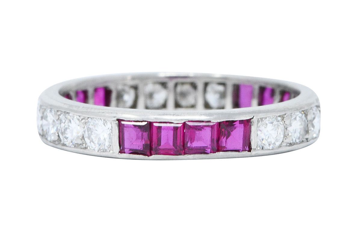 1960's Vintage 1.11 CTW Diamond Ruby Platinum Eternity Band RingRing - Wilson's Estate Jewelry