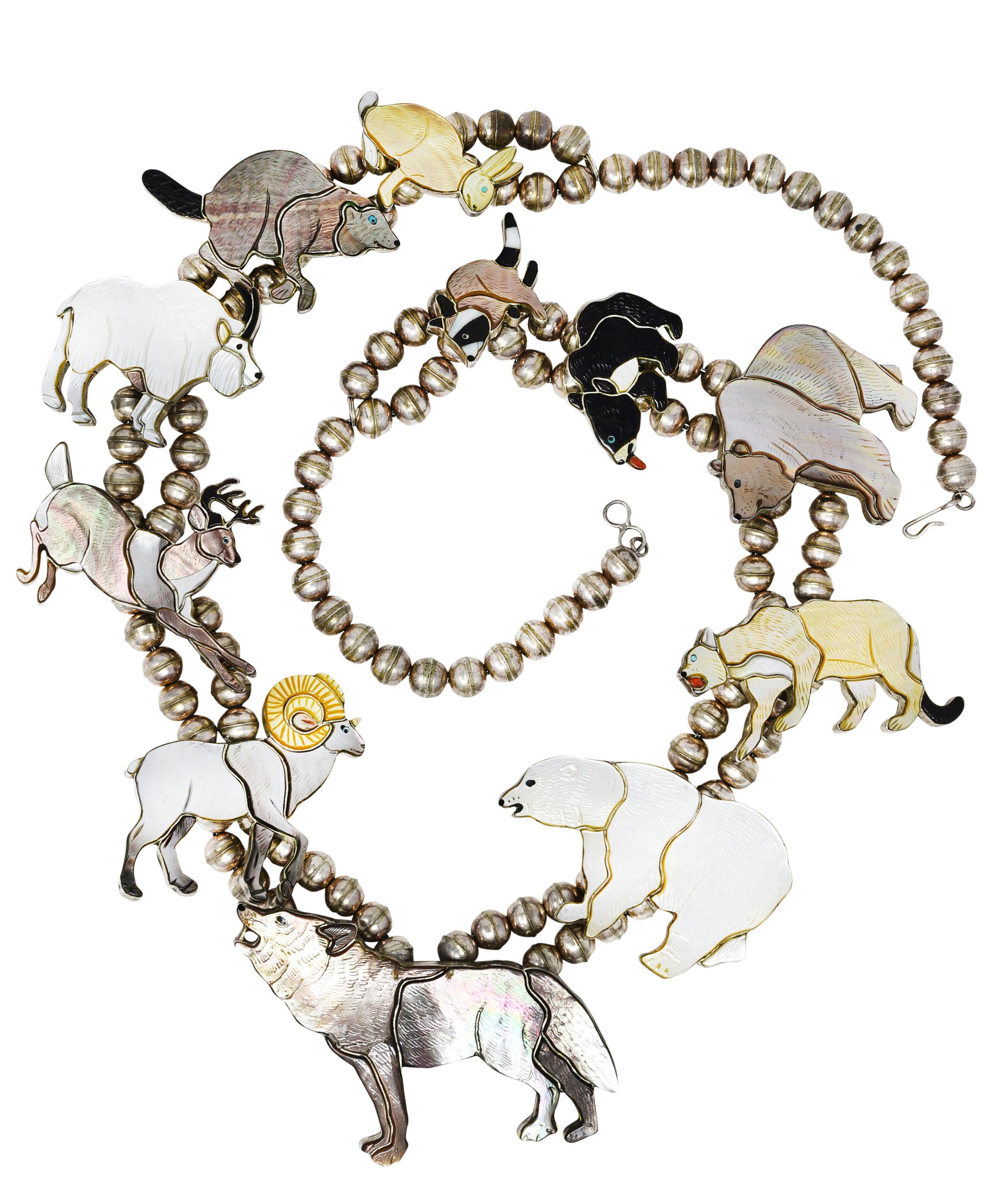 Virgil & Shirley Benn 1970's Mother-Of-Pearl Inlay Sterling Silver Necklace