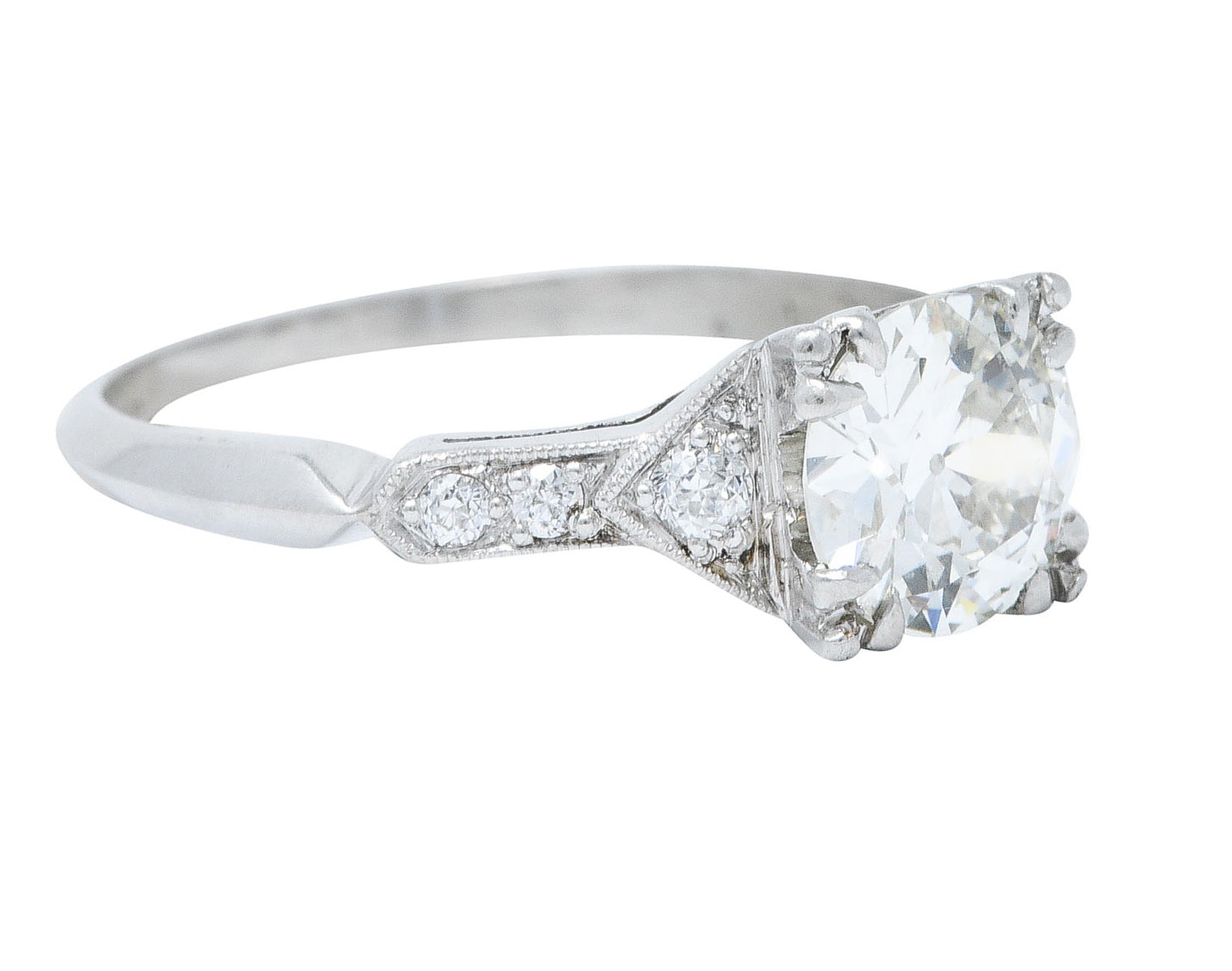 Art Deco 1.24 CTW Diamond Platinum Pointed Shoulder Engagement Ring GIARing - Wilson's Estate Jewelry