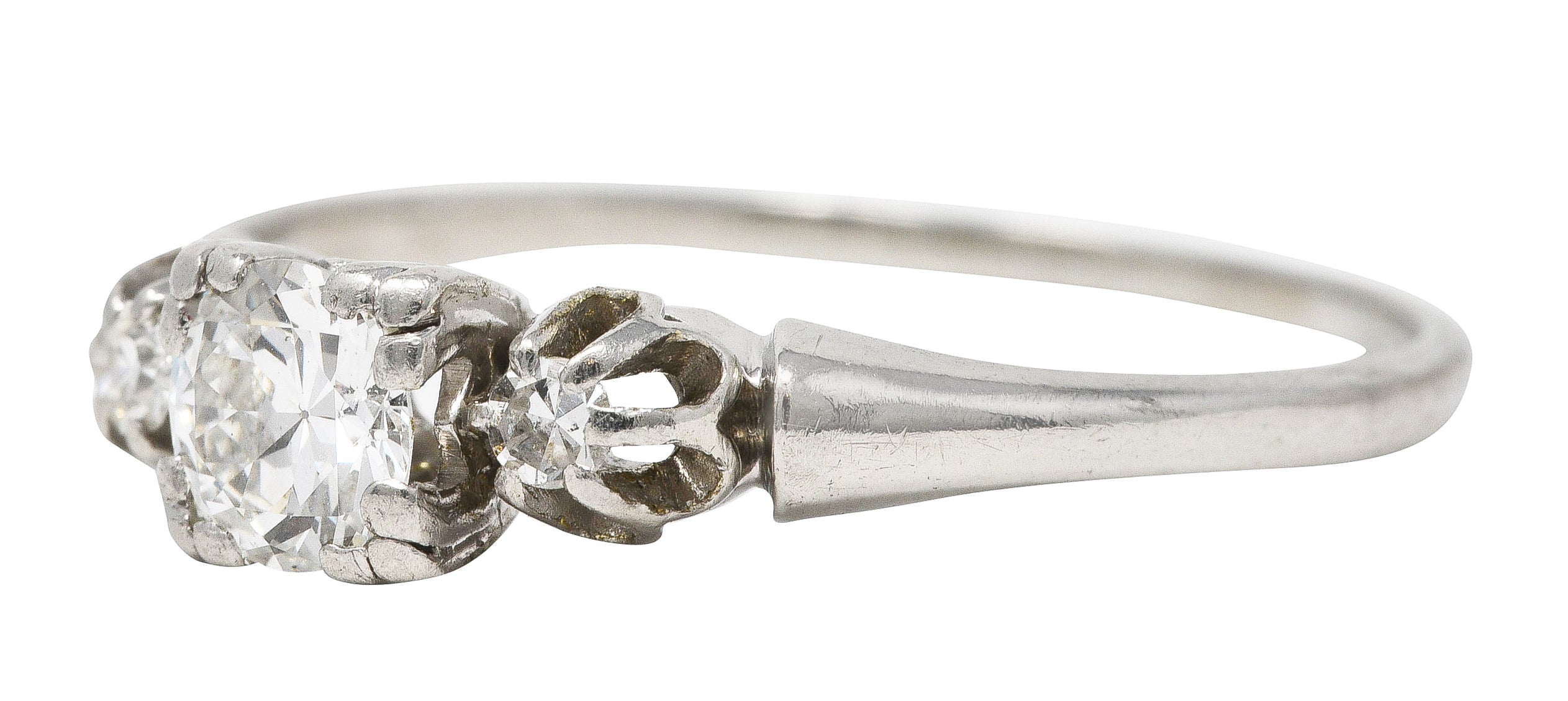1930's Art Deco 0.44 CTW Diamond Platinum Three Stone Engagement Ring Wilson's Estate Jewelry