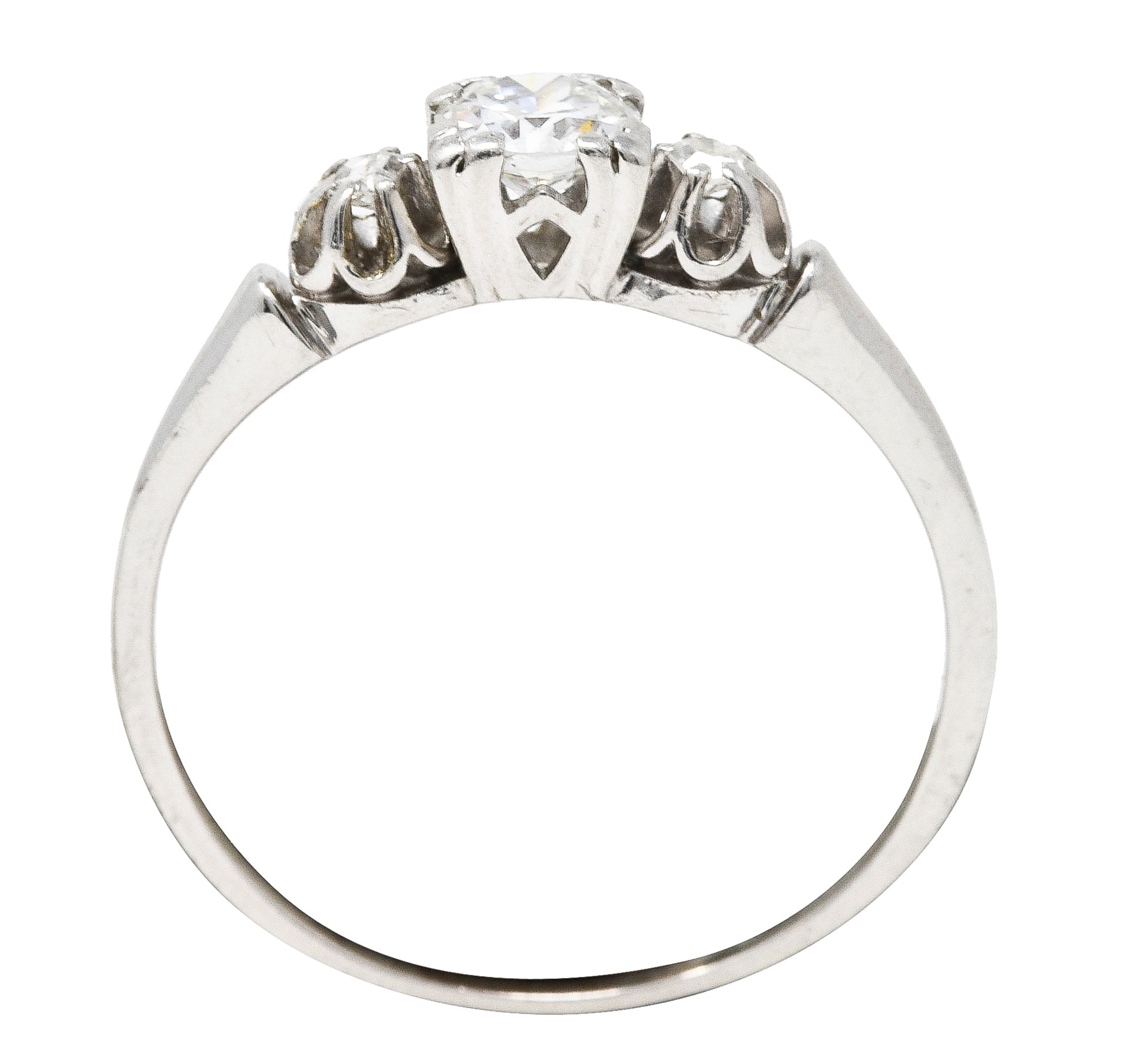 1930's Art Deco 0.44 CTW Diamond Platinum Three Stone Engagement Ring Wilson's Estate Jewelry