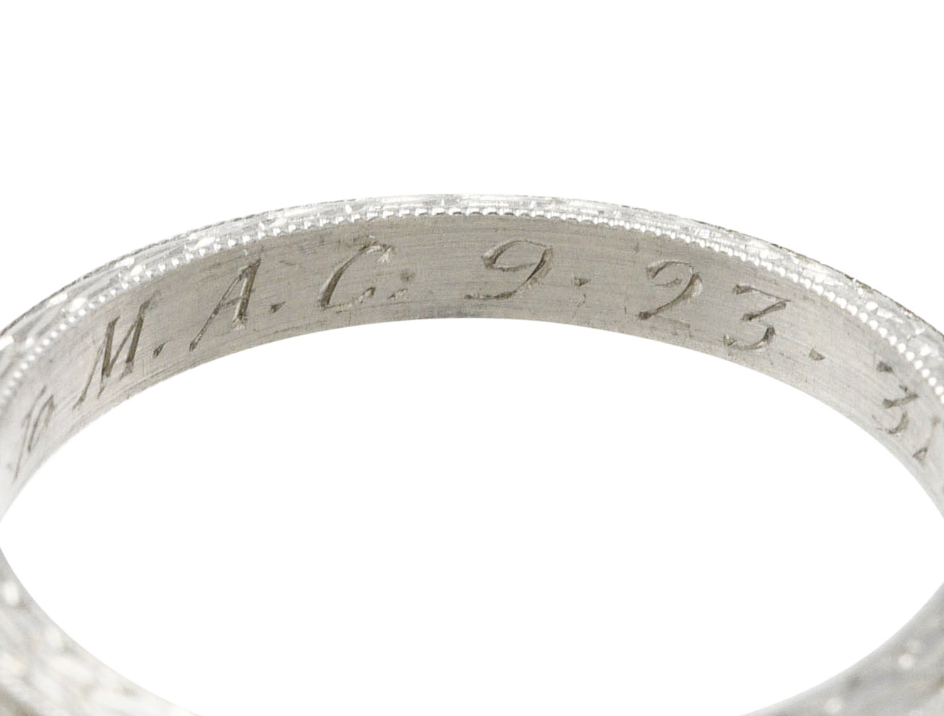 1920's H. Oppenheimer Co. Art Deco Platinum Engraved Wheat Band Ring Wilson's Estate Jewelry
