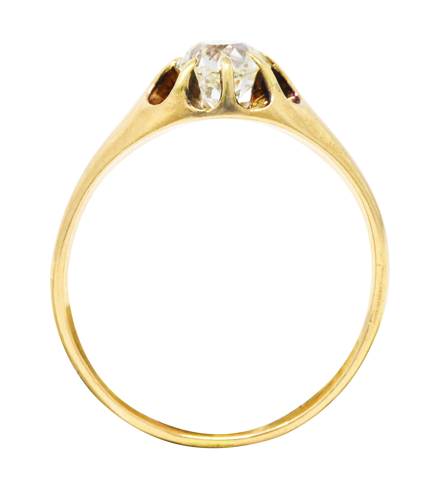 Victorian Old European Cut 0.78 CTW Diamond 14 Karat Yellow Gold Belcher Set Solitaire Antique Engagement Ring Wilson's Estate Jewelry