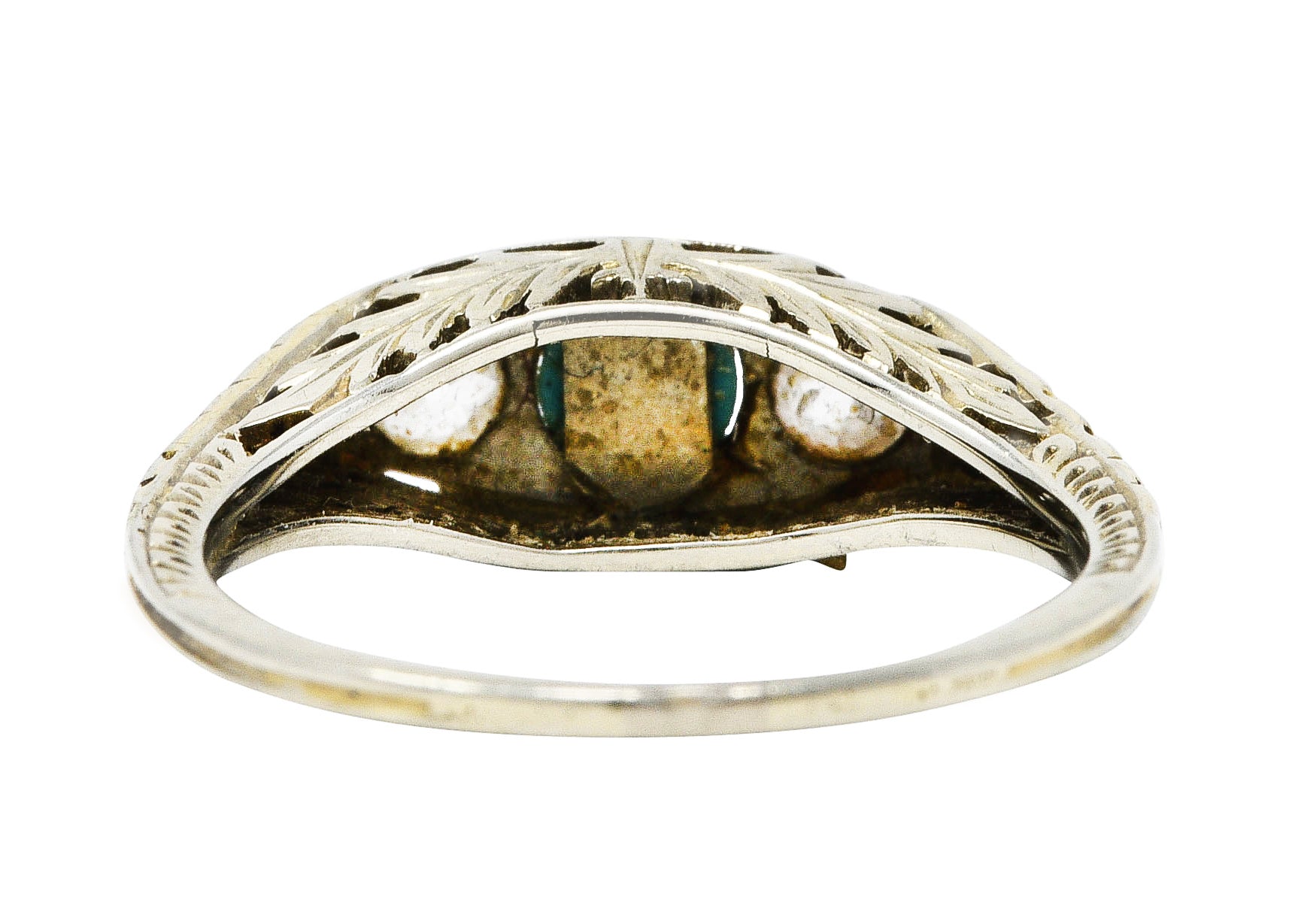 Art Deco Diamond Turquoise 14 Karat White Gold Three Stone RingRing - Wilson's Estate Jewelry