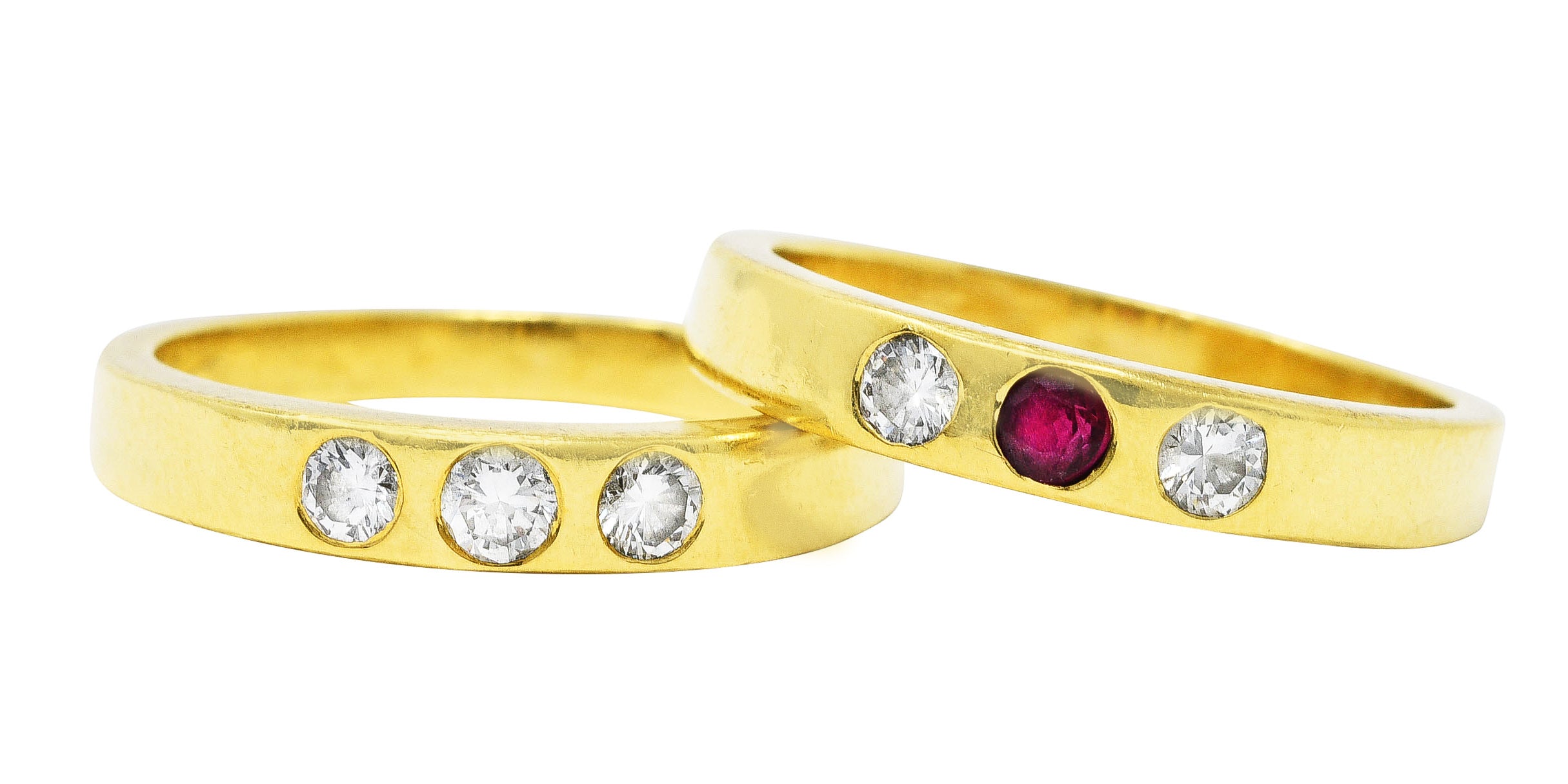 1960's 0.50 CTW Tiffany Ruby Diamond Three Stone Stacking Band Ring SetRing - Wilson's Estate Jewelry