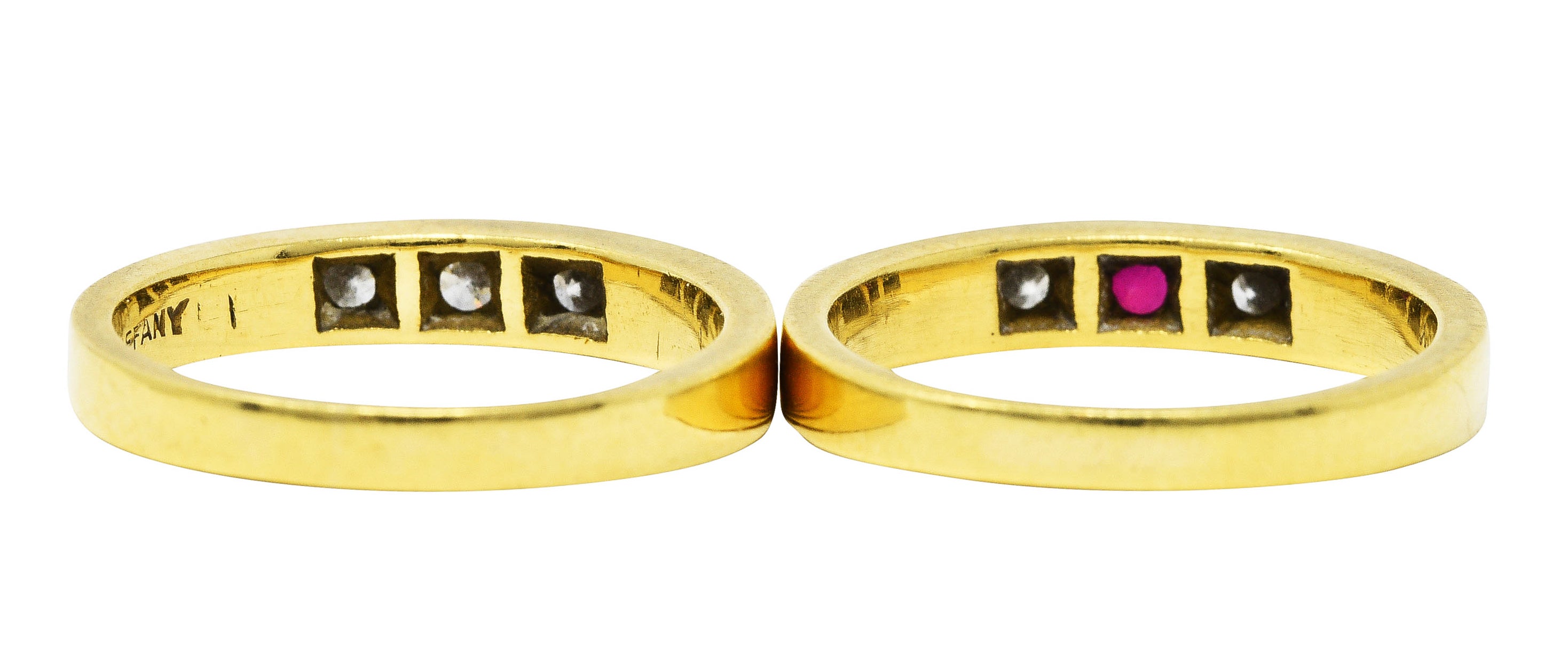 1960's 0.50 CTW Tiffany Ruby Diamond Three Stone Stacking Band Ring SetRing - Wilson's Estate Jewelry