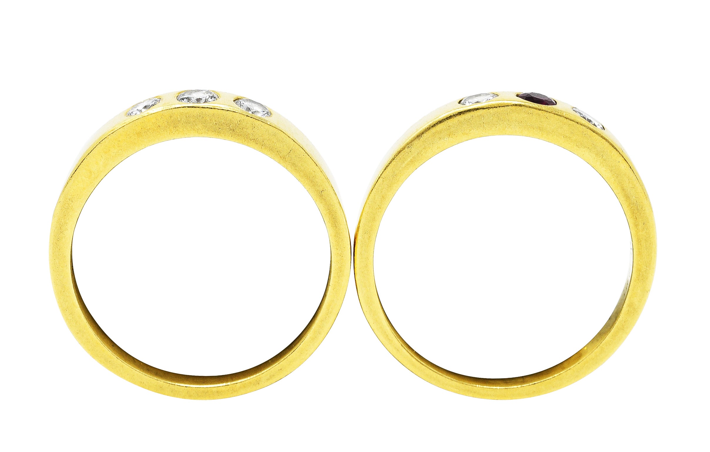 1960's 0.50 CTW Tiffany Ruby Diamond Three Stone Stacking Band Ring SetRing - Wilson's Estate Jewelry