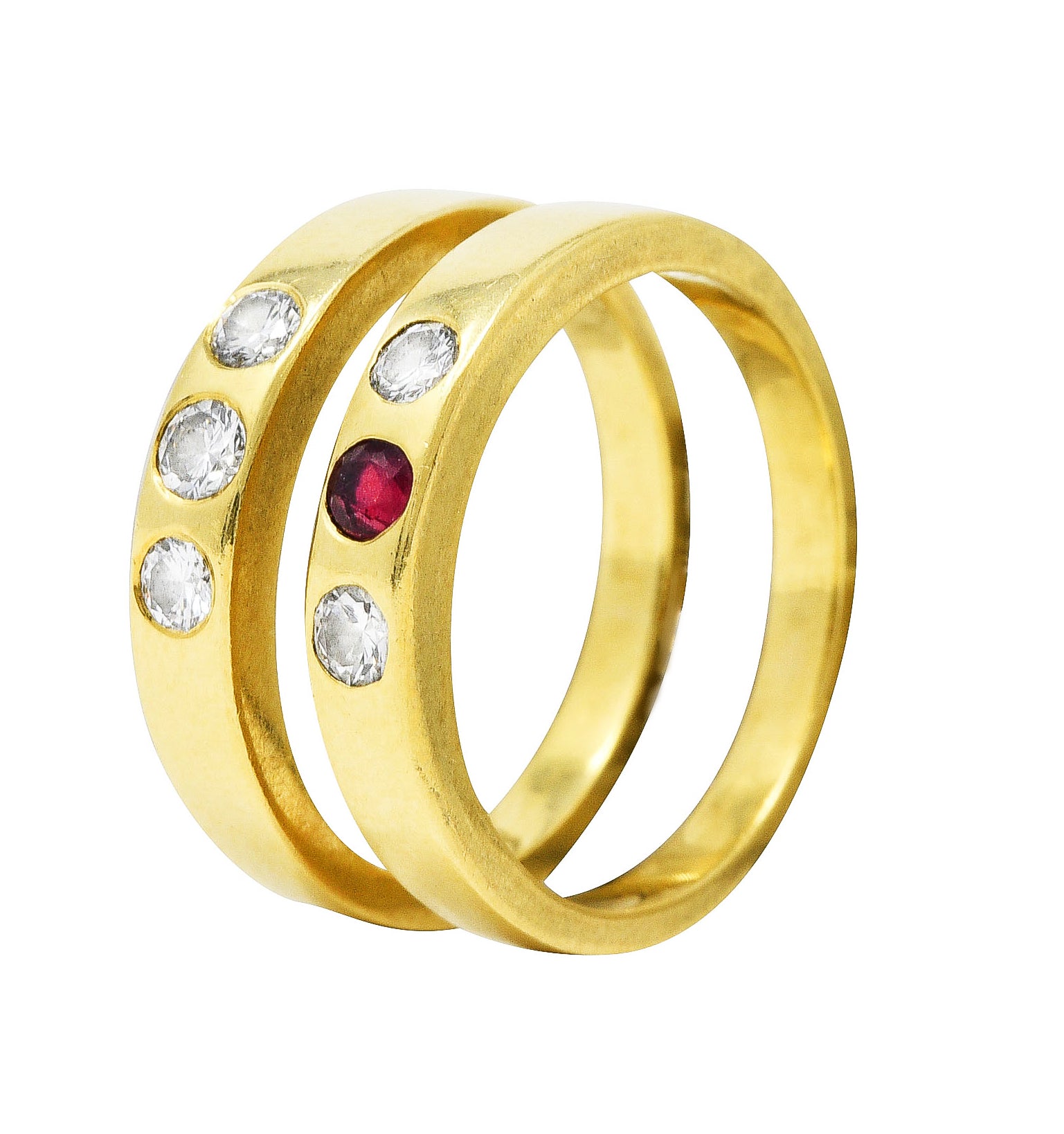 1960's 0.50 CTW Tiffany Ruby Diamond Three Stone Stacking Band Ring SetRing - Wilson's Estate Jewelry