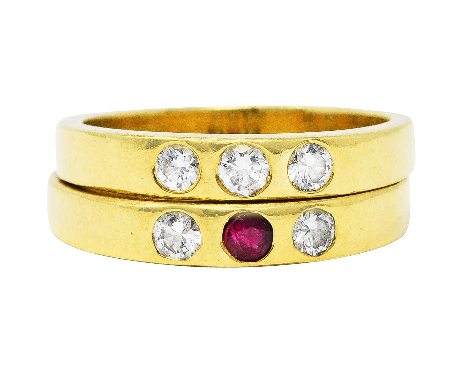 1960's 0.50 CTW Tiffany Ruby Diamond Three Stone Stacking Band Ring SetRing - Wilson's Estate Jewelry