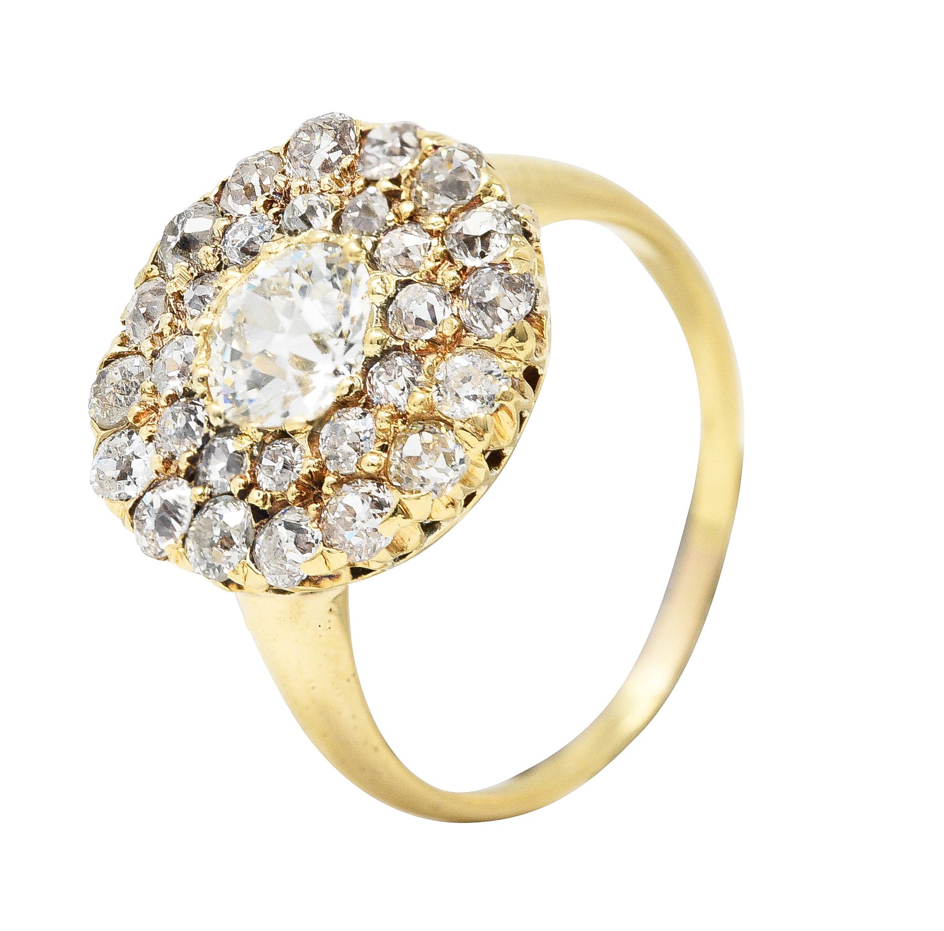 Victorian 1.89 CTW Old European Cut Diamond 14 Karat Yellow Gold Antique Cluster Ring Wilson's Estate Jewelry