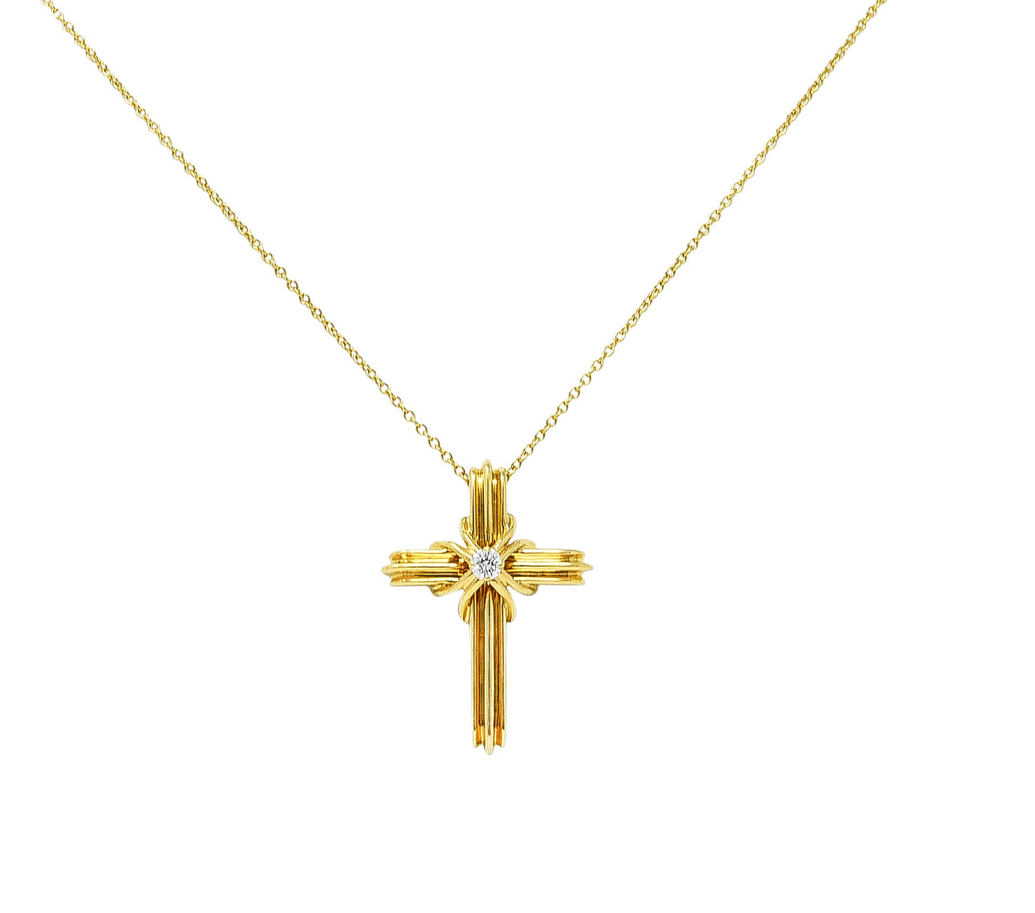 Vintage Tiffany & Co. Diamond 18 Karat Gold Cross Signature X Pendant  Necklace