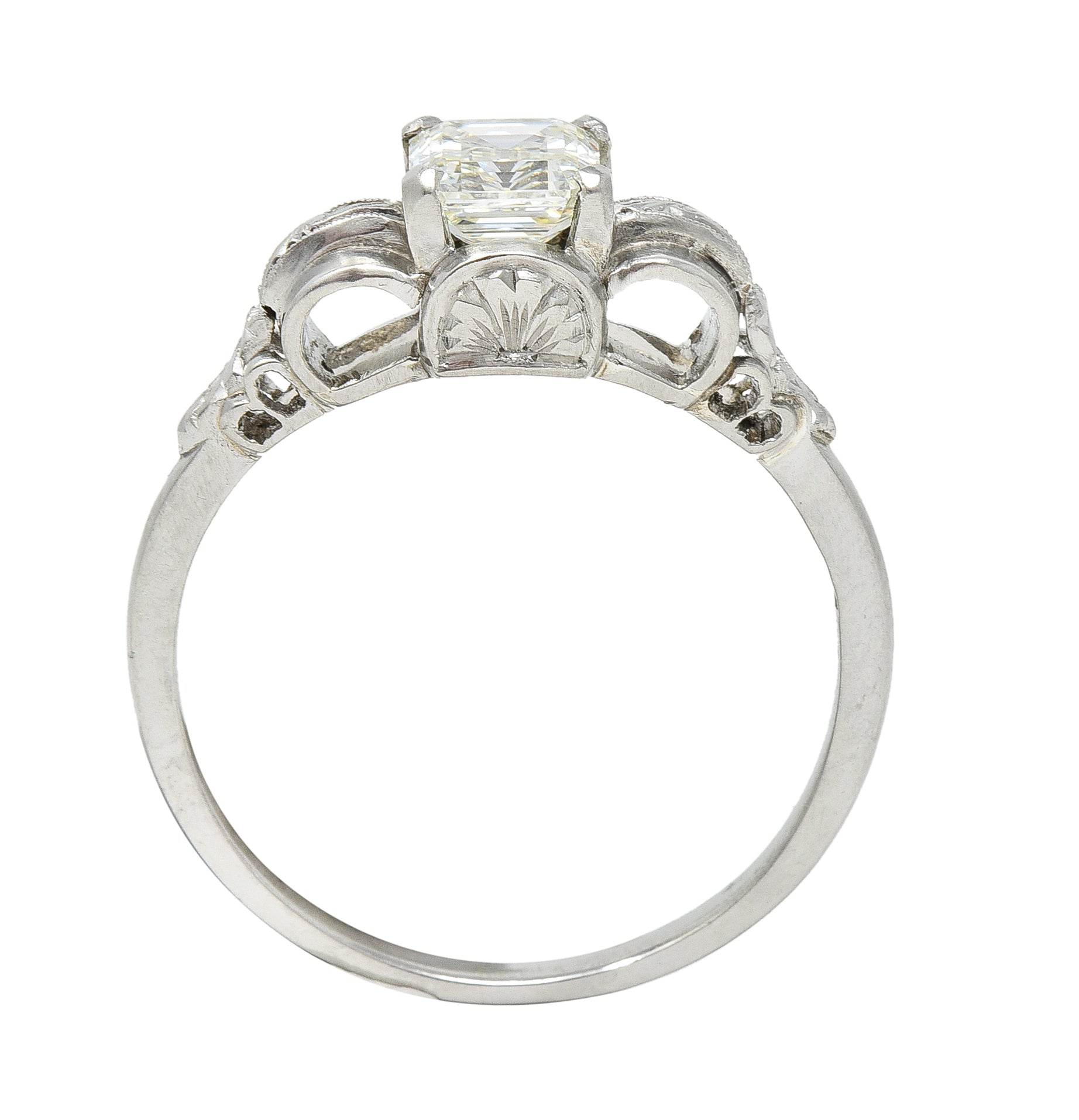 Art Deco 0.97 CTW Emerald Cut Diamond Platinum Vintage Engagement Ring GIA