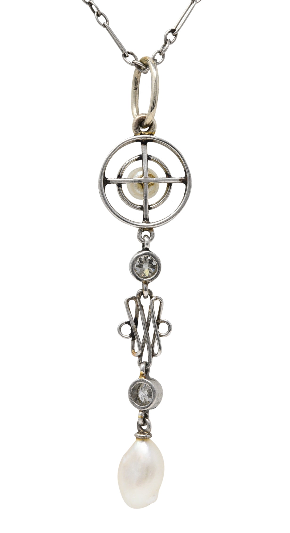1920's Art Deco Diamond Pearl Platinum Pendant NecklaceNecklace - Wilson's Estate Jewelry