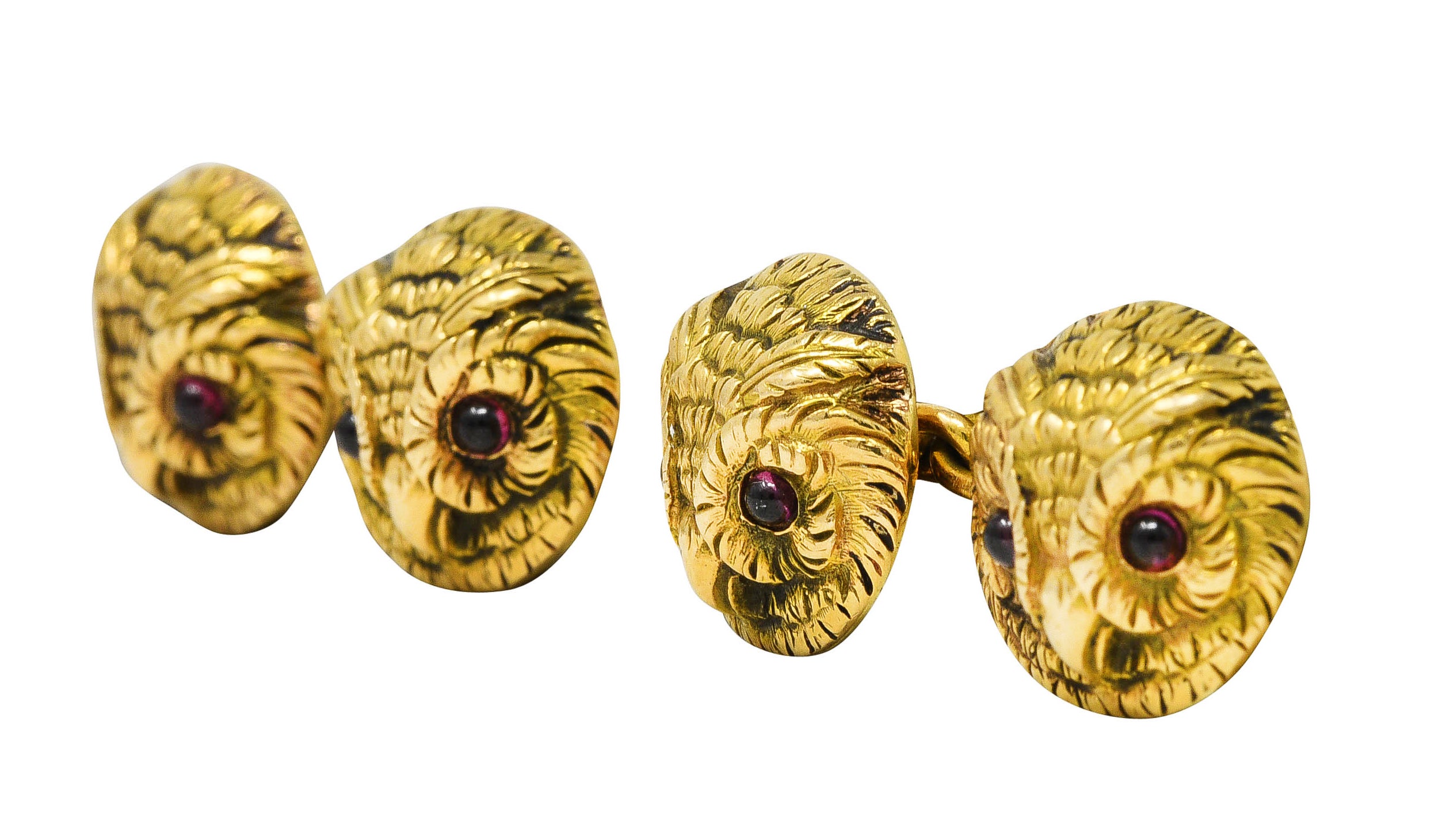 Art Nouveau 14 Karat Yellow Gold Owl Antique Cufflinks Wilson's Estate Jewelry