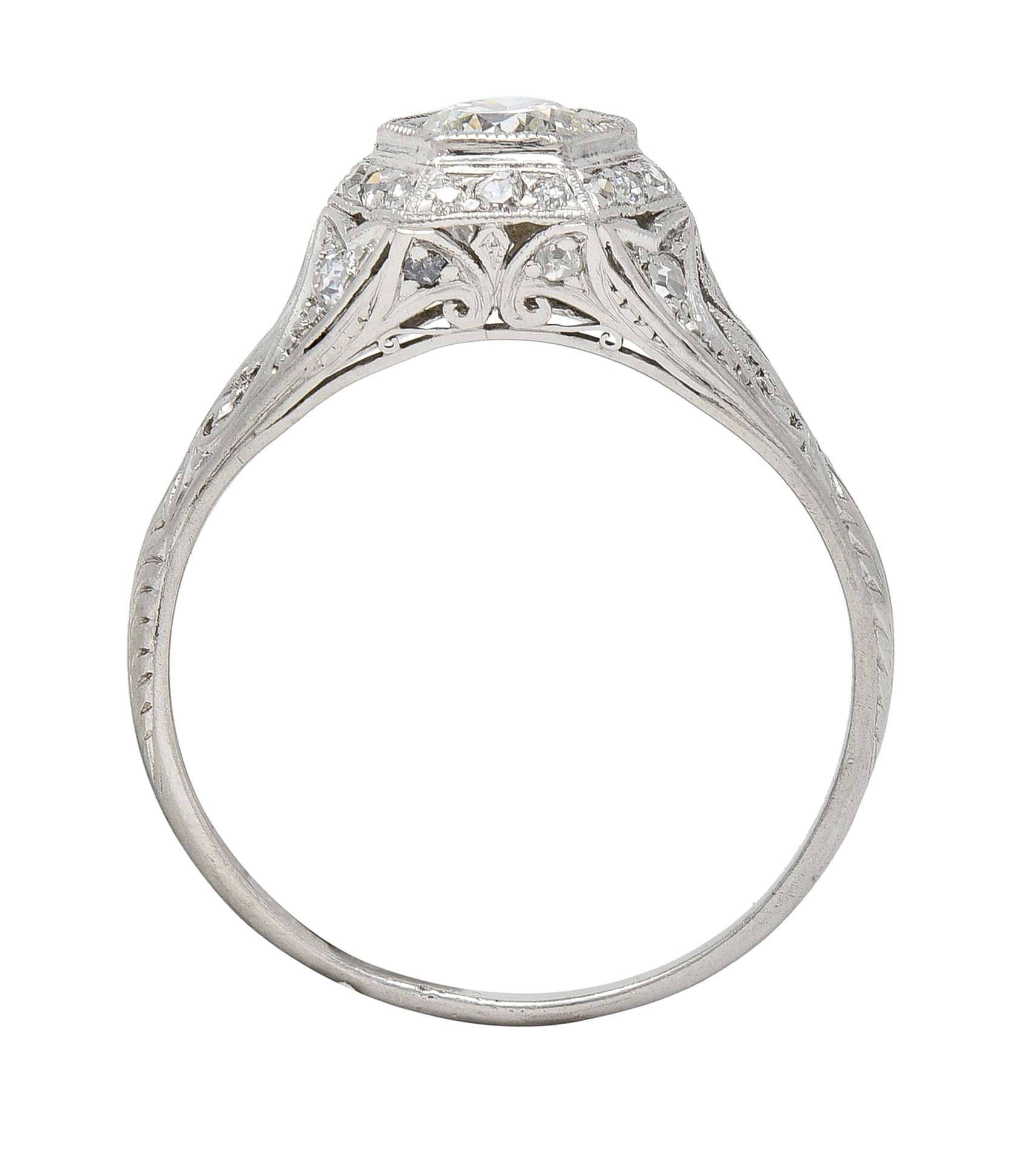 Art Deco 0.54 CTW Old European Cut Diamond Platinum Antique Engagement Ring