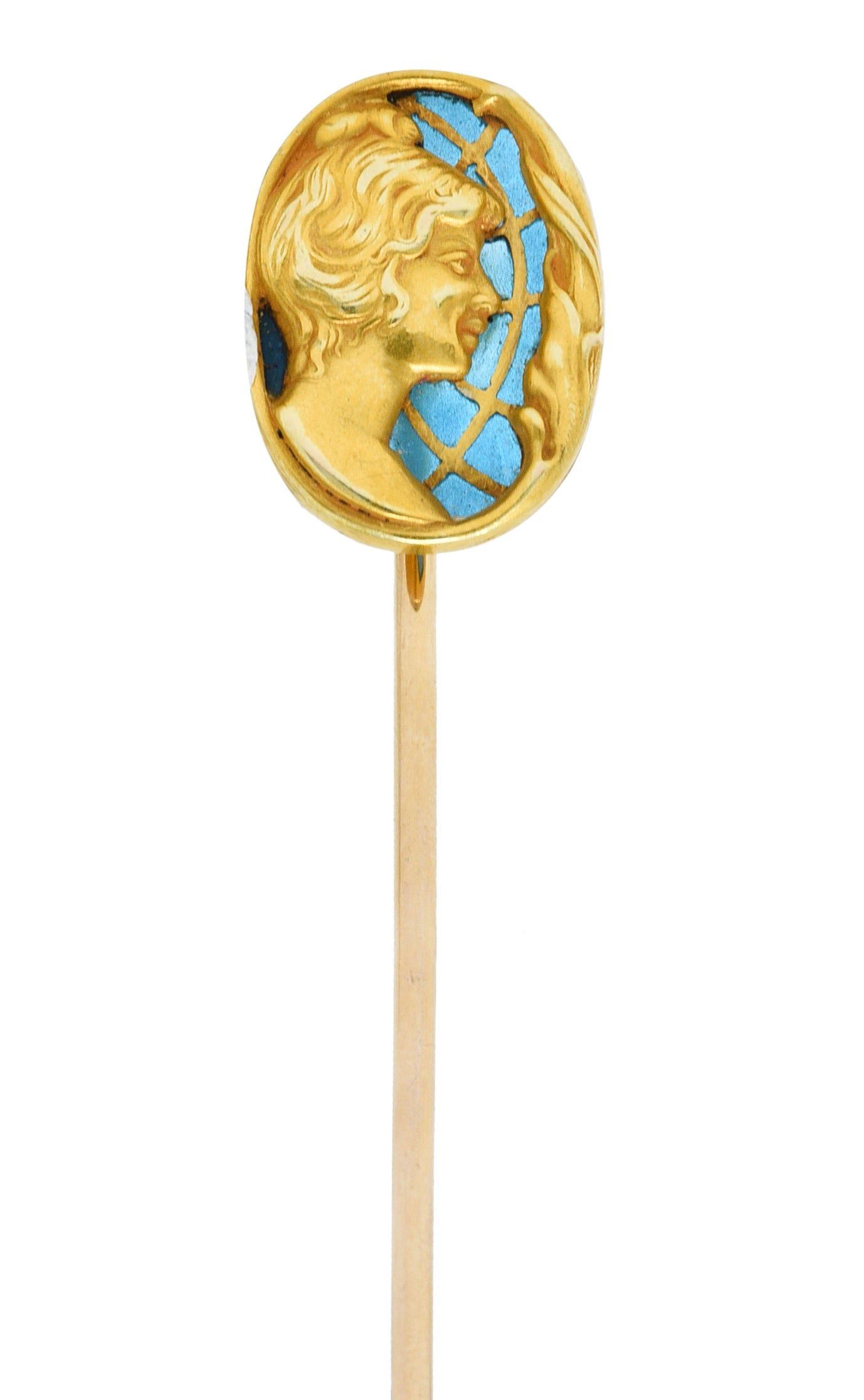 Riker Brothers Art Nouveau Plique-A-Jour 14 Karat Gold Hat StickpinStick Pin - Wilson's Estate Jewelry