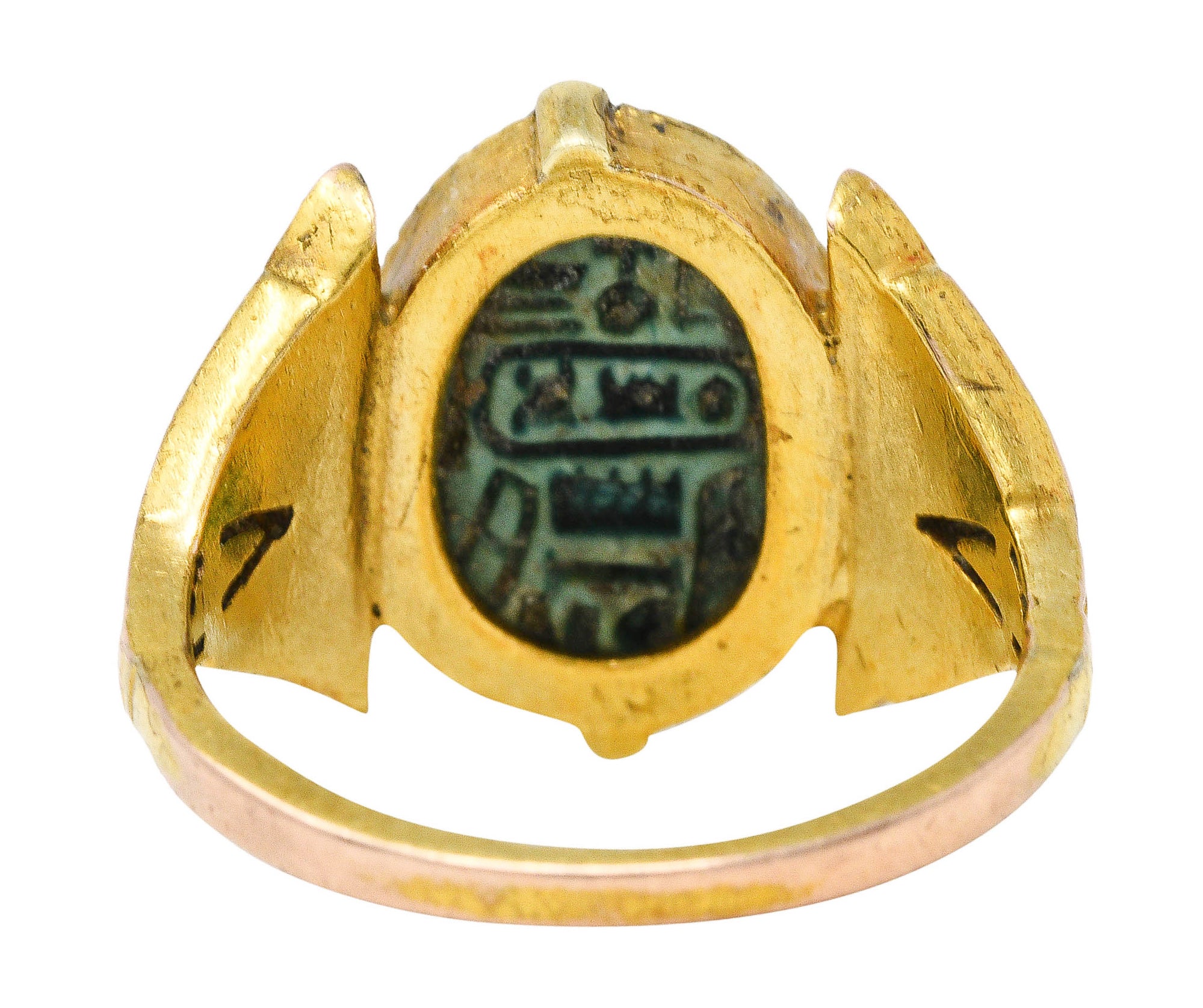 Art Deco Egyptian Revival Enamel Hardstone 14 Karat Gold Scarab RingRing - Wilson's Estate Jewelry
