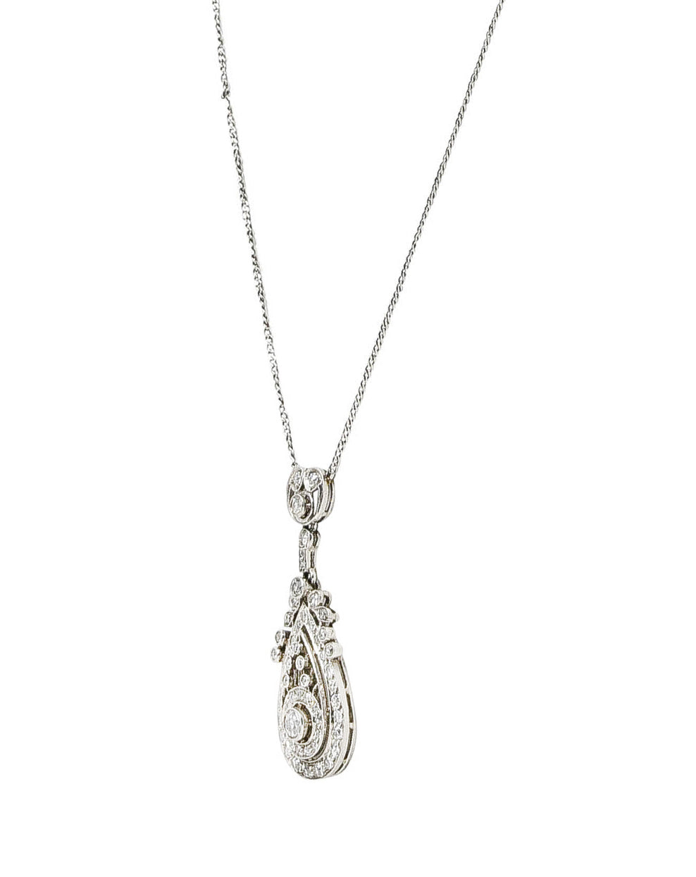 1910 Edwardian 1.00 CTW Diamond Platinum Drop NecklaceNecklace - Wilson's Estate Jewelry