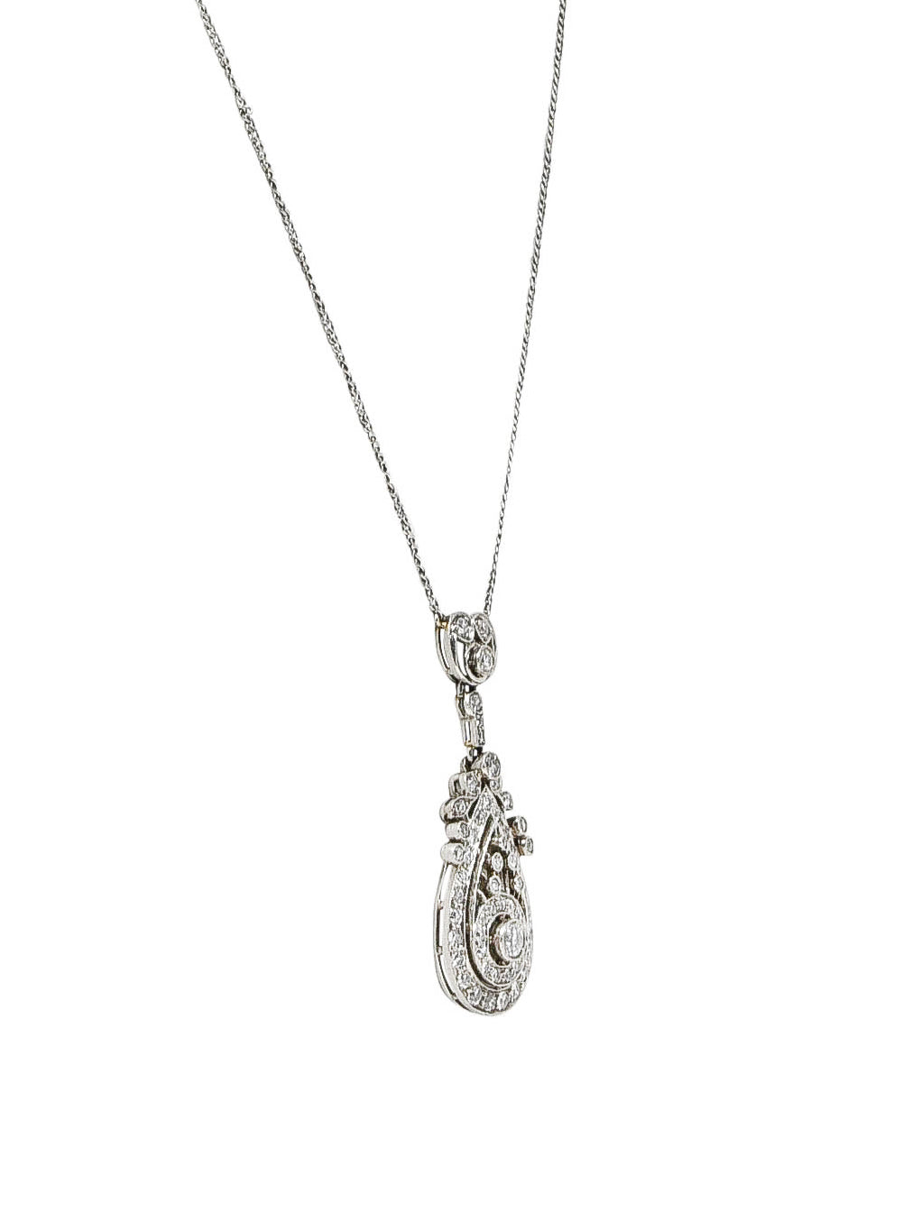 1910 Edwardian 1.00 CTW Diamond Platinum Drop NecklaceNecklace - Wilson's Estate Jewelry