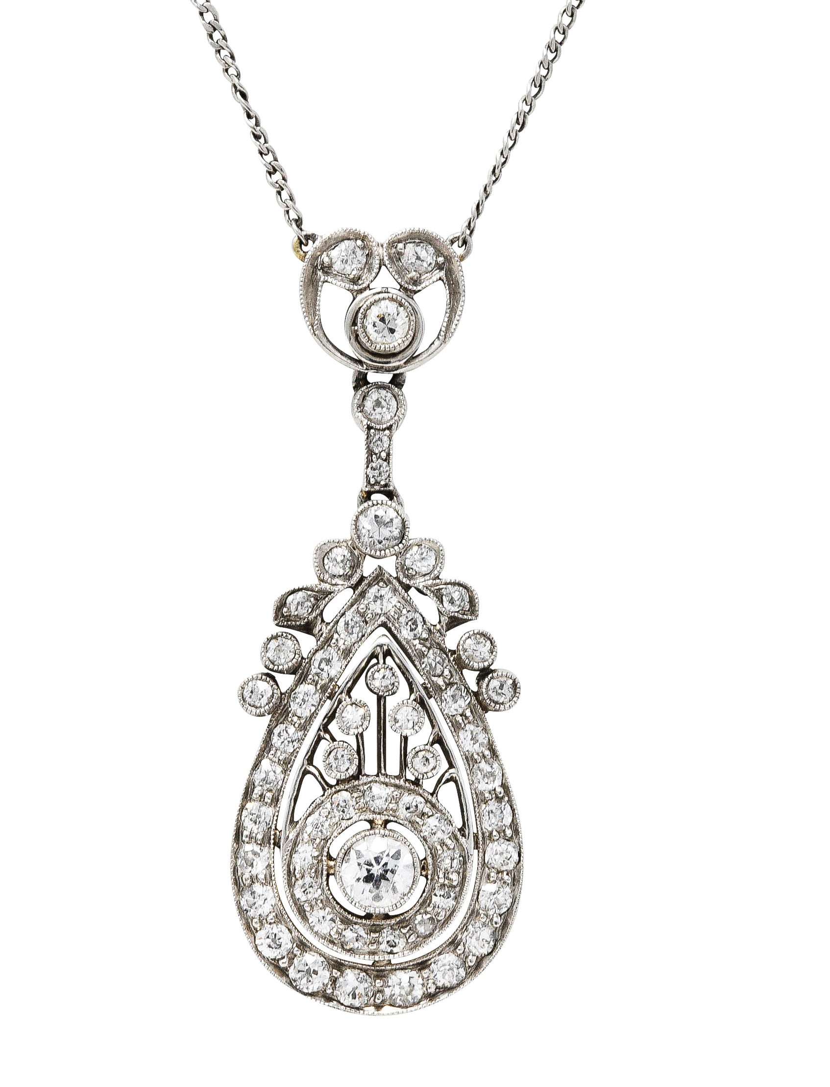 1910 Edwardian 1.00 CTW Diamond Platinum Drop NecklaceNecklace - Wilson's Estate Jewelry