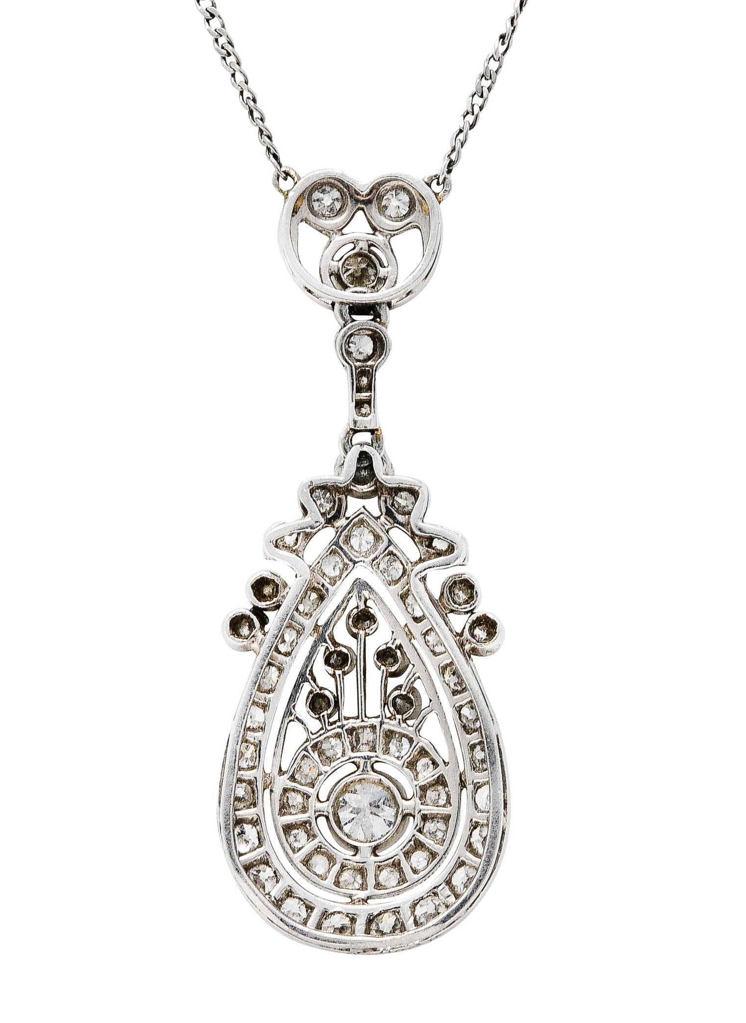 1910 Edwardian 1.00 CTW Diamond Platinum Drop NecklaceNecklace - Wilson's Estate Jewelry