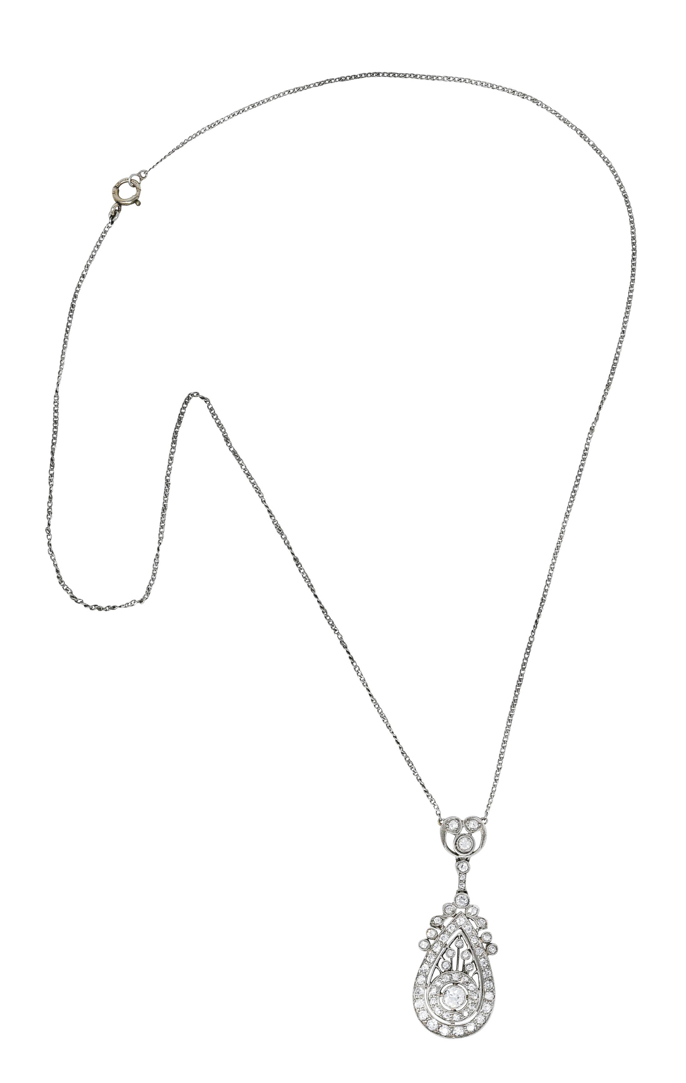 1910 Edwardian 1.00 CTW Diamond Platinum Drop NecklaceNecklace - Wilson's Estate Jewelry