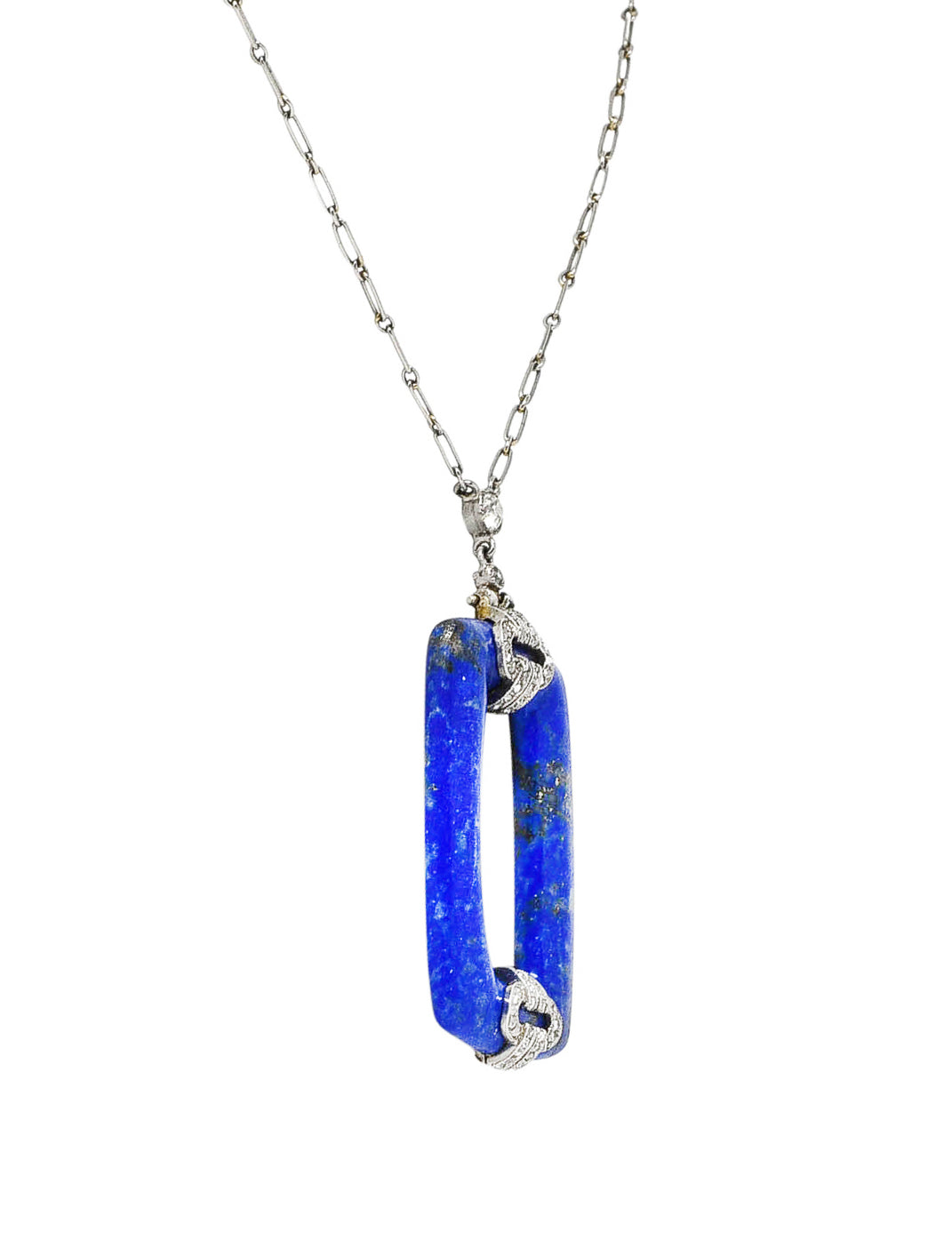 Art Deco 0.65 CTW Diamond Lapis Lazuli Platinum Cushion Drop NecklaceNecklace - Wilson's Estate Jewelry