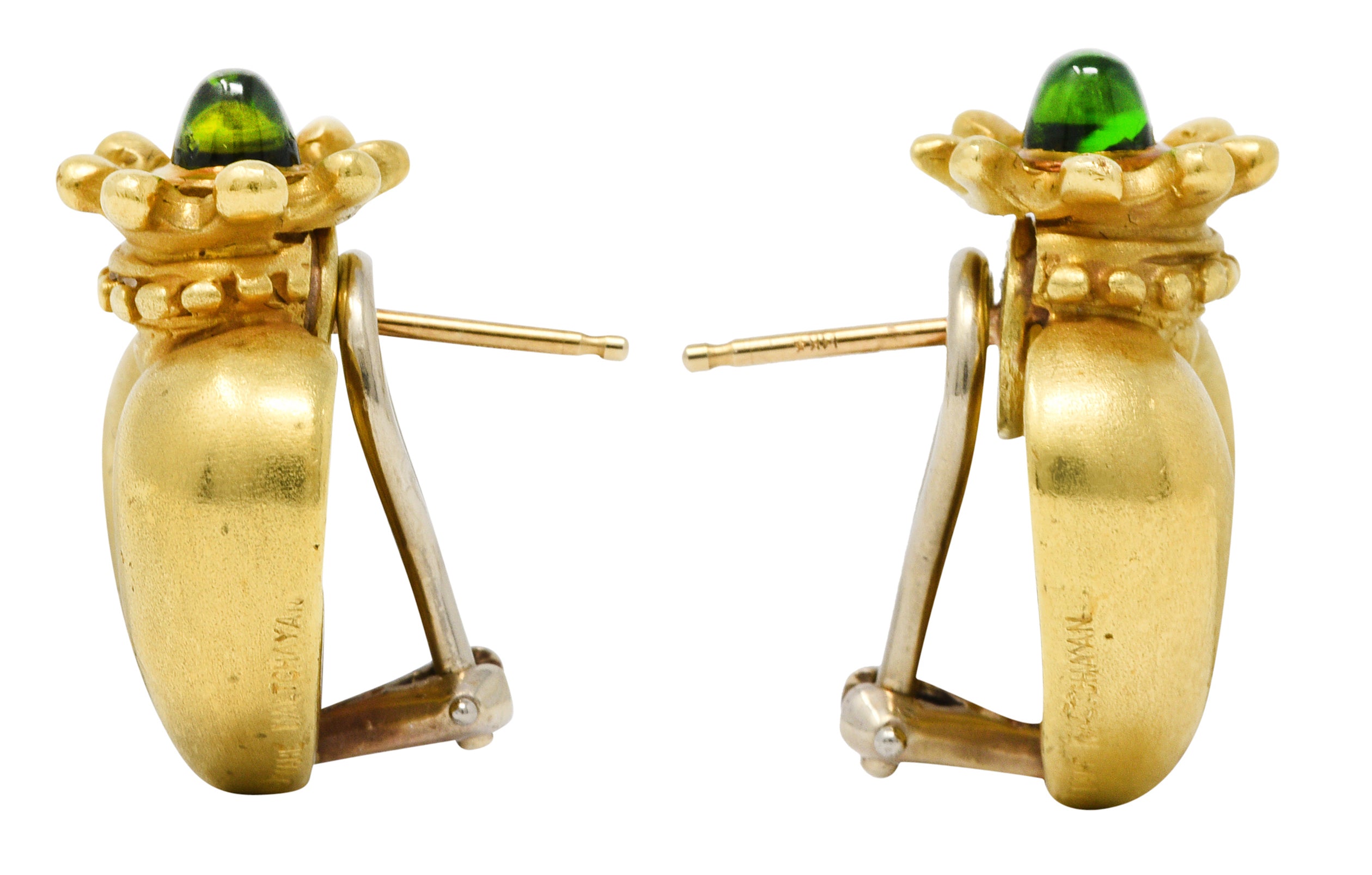 1990 Vahe Naltchayan Diopside 18 Karat Gold Crown Heart EarringsEarrings - Wilson's Estate Jewelry