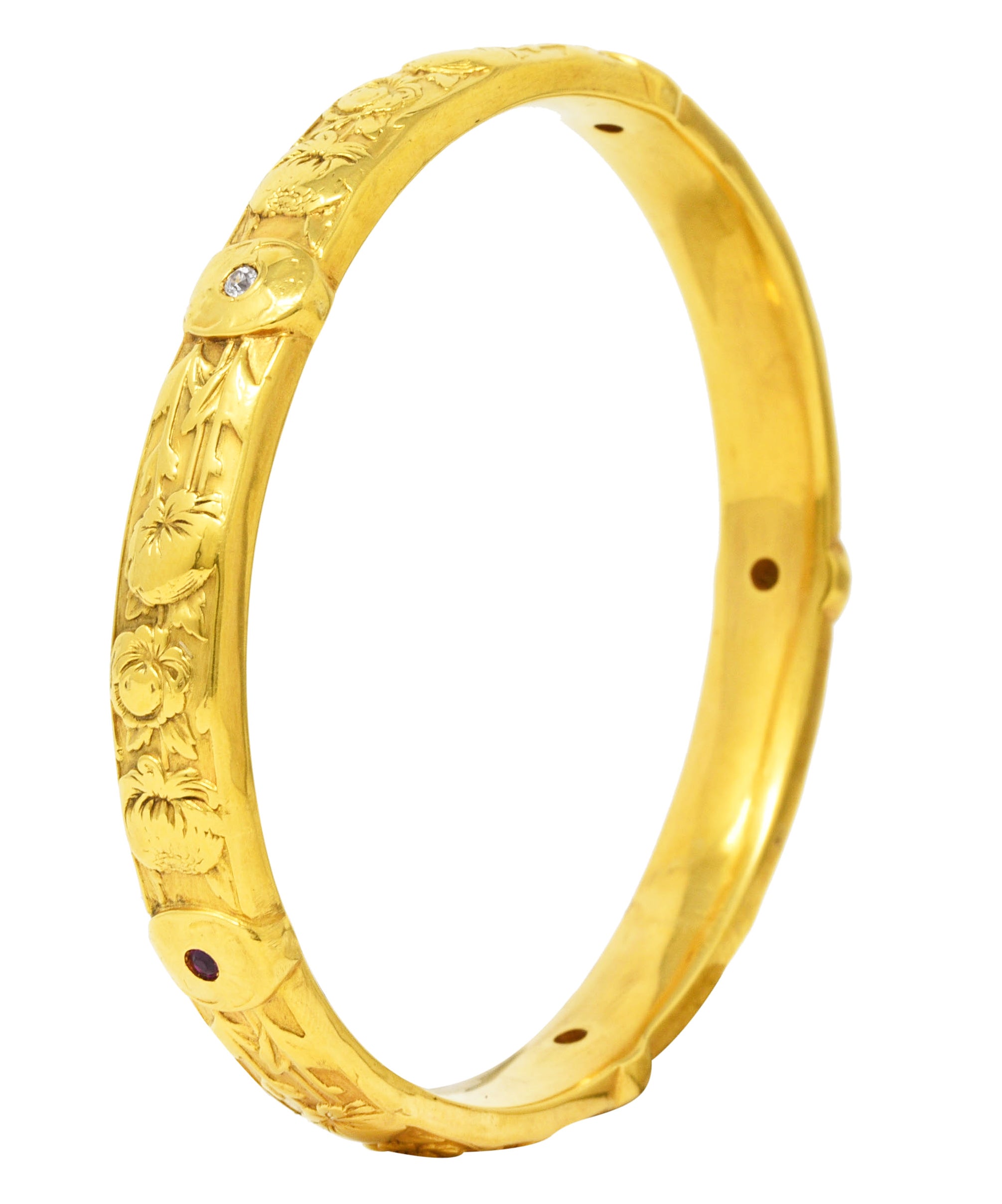 Riker Brothers Art Nouveau 14 Karat Yellow Gold Dragon Bangle Bracelet Wilson's Estate Jewelry
