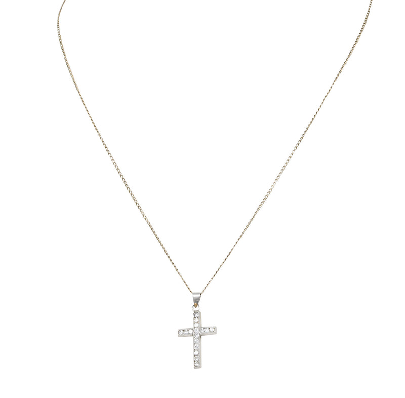 Edwardian Diamond Platinum Cross Pendant 14 Karat White Gold NecklaceNecklace - Wilson's Estate Jewelry