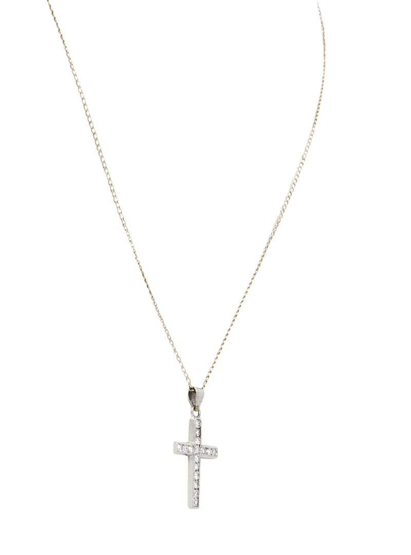 Edwardian Diamond Platinum Cross Pendant 14 Karat White Gold NecklaceNecklace - Wilson's Estate Jewelry