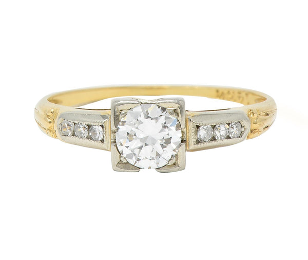 Retro Old European Cut Diamond 14 Karat Two-Tone Gold Vintage Engagement Ring