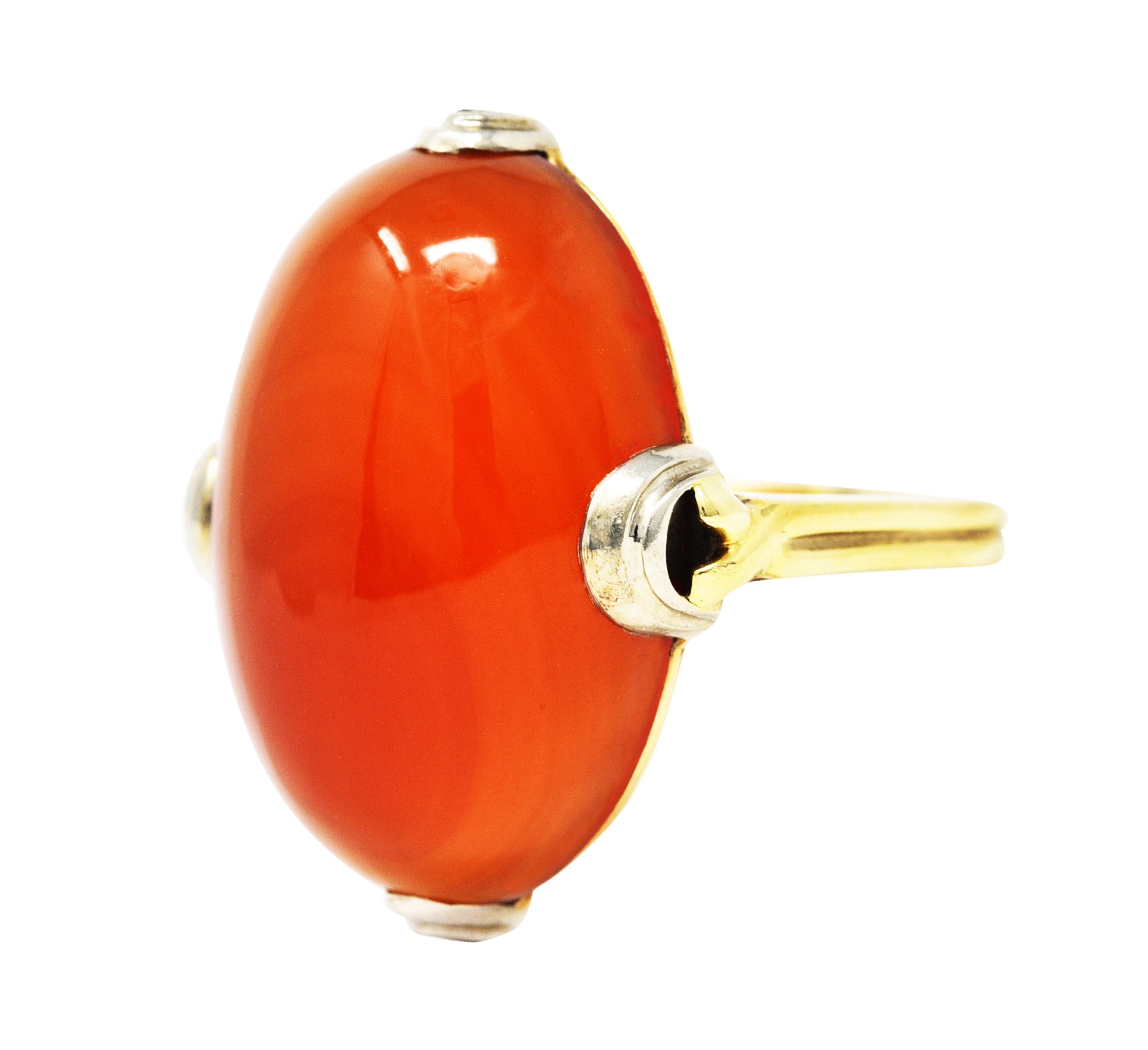 .11111 1920's Art Deco Carnelian Cabochon 14 Karat Two-Tone Gold RingRing - Wilson's Estate Jewelry