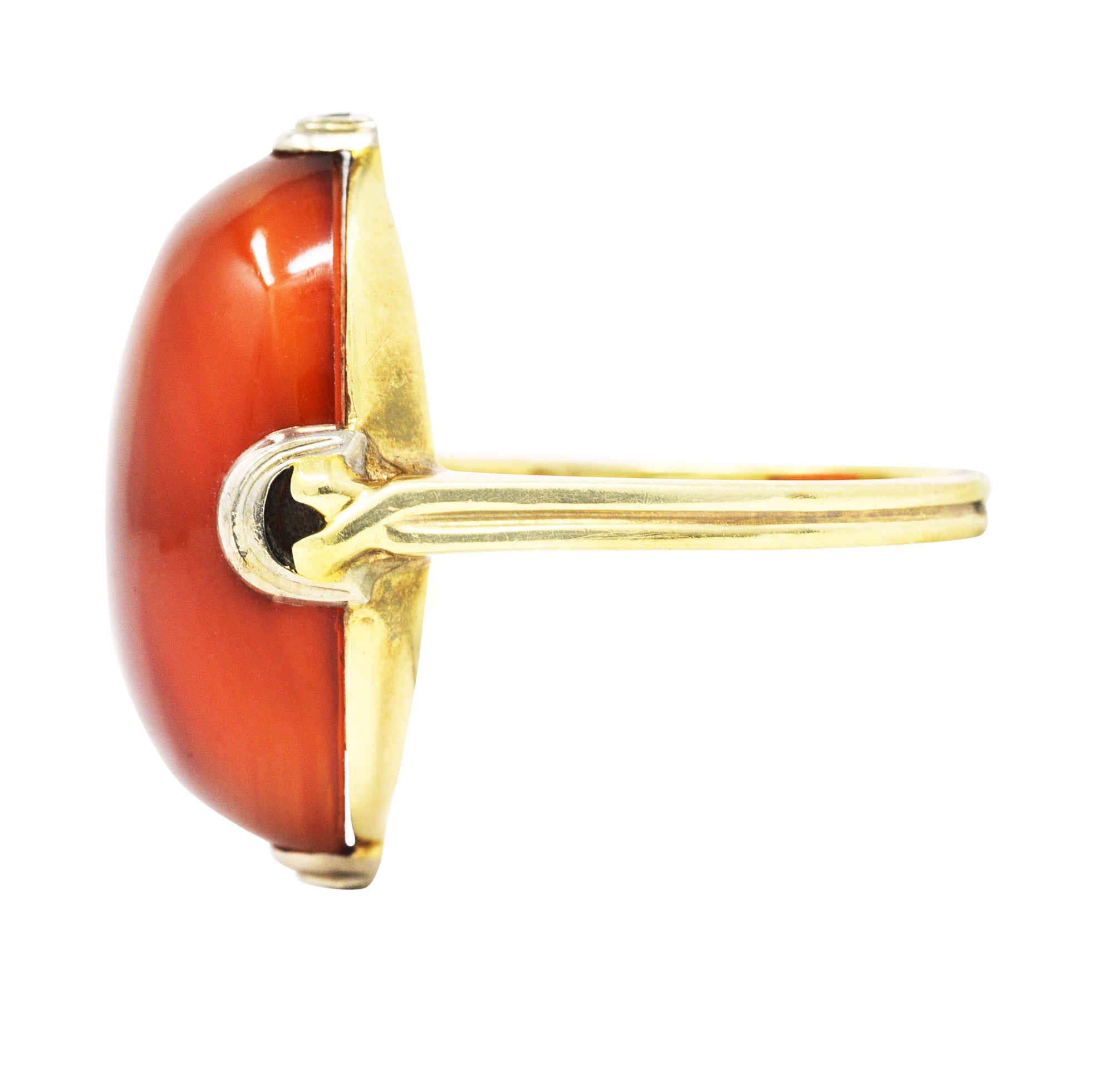 .11111 1920's Art Deco Carnelian Cabochon 14 Karat Two-Tone Gold RingRing - Wilson's Estate Jewelry