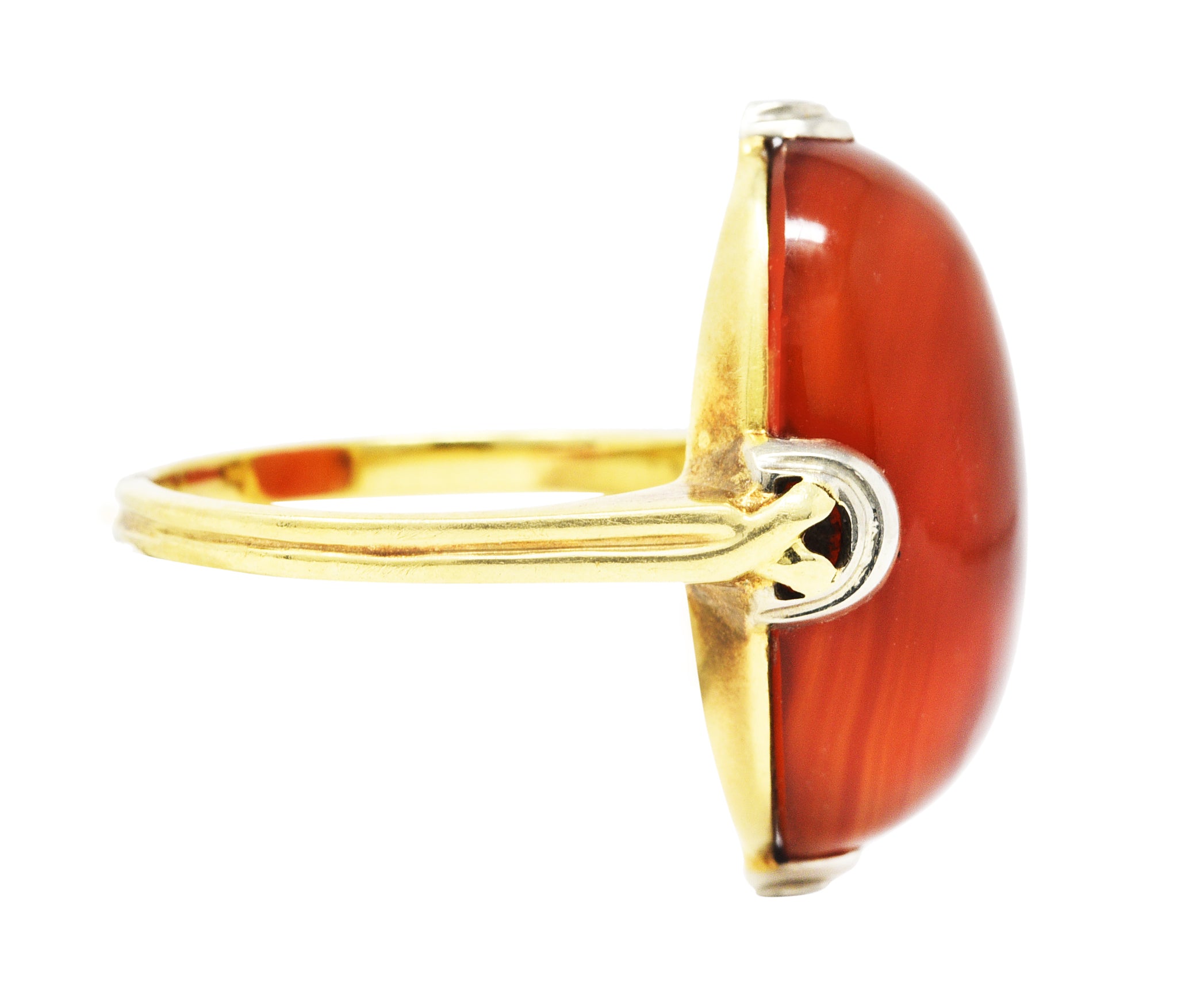 .11111 1920's Art Deco Carnelian Cabochon 14 Karat Two-Tone Gold RingRing - Wilson's Estate Jewelry